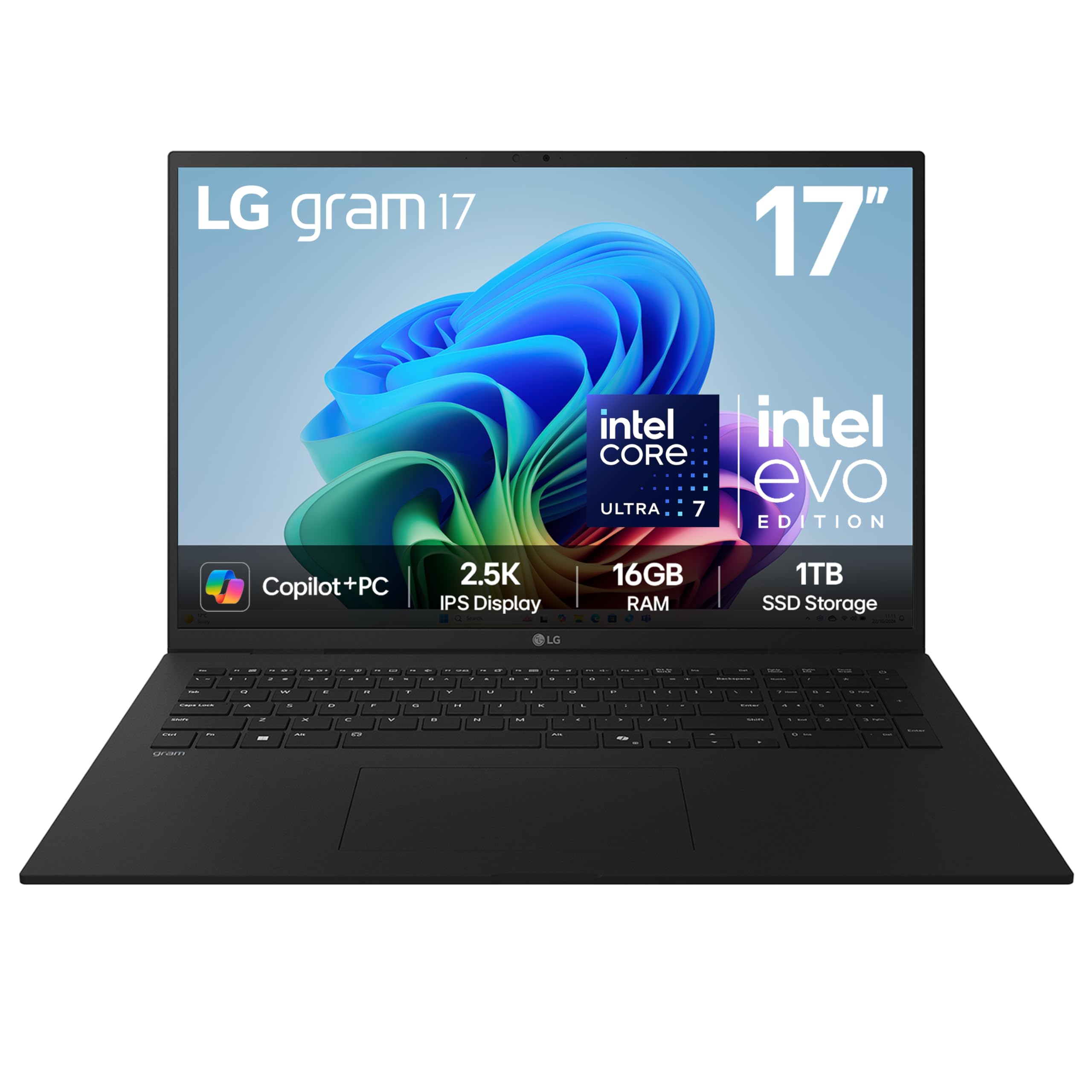 لپتاپ فوق سبک ال‌جی گرام 17Z90TL - 17 اینچ با صفحه نمایش 2.5K IPS، دارای پردازنده اینتل کور الترا 7 256 واحد‌پردازشی نورونی - نسخه EVO، 16GB رم، 1TB حافظه‌ی جامد، ویندوز ۱۱ هوم، هوش مصنوعی هیبرید ال‌جی گرام، Copilot+ کامپیوتر، مشکی (2025)