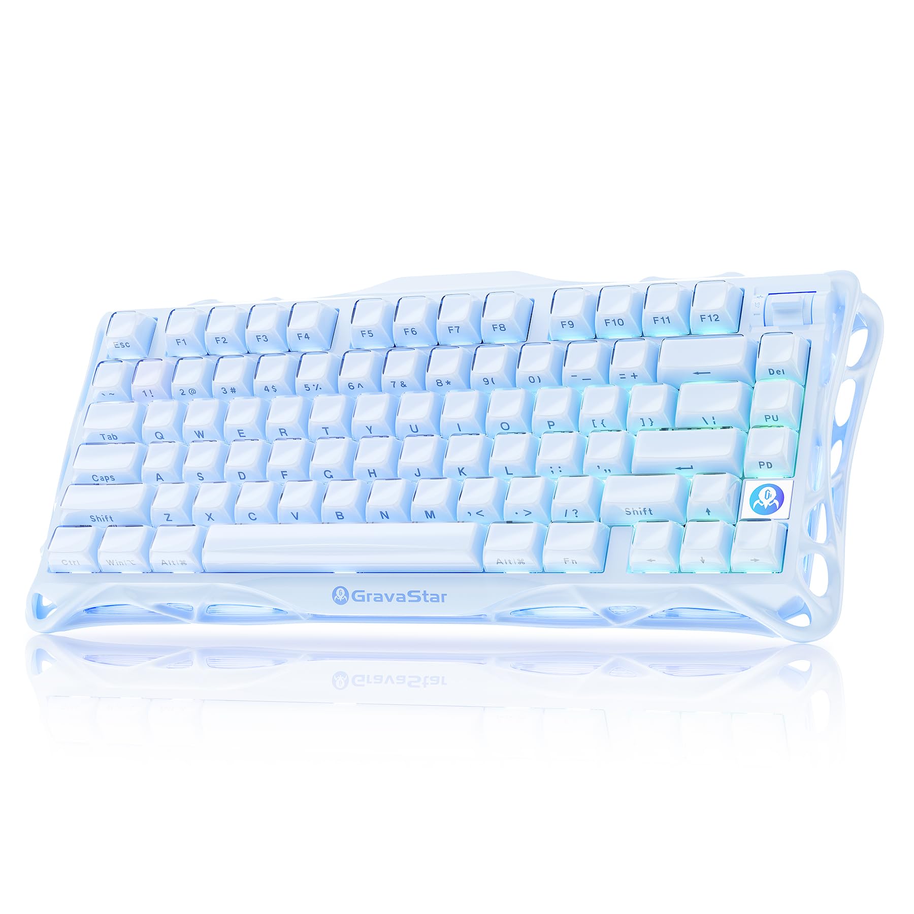 صفحه کلید بازی GravaStar Mercury K1 75٪ آبی، صفحه کلید مکانیکی از آلومینیوم، سوکت گرمبندی قابل تعویض، سوئیچ‌های خطی، نورپردازی RGB، صفحه کلید بی‌سیم برای بازی، اداری و هدایای آبی یخی