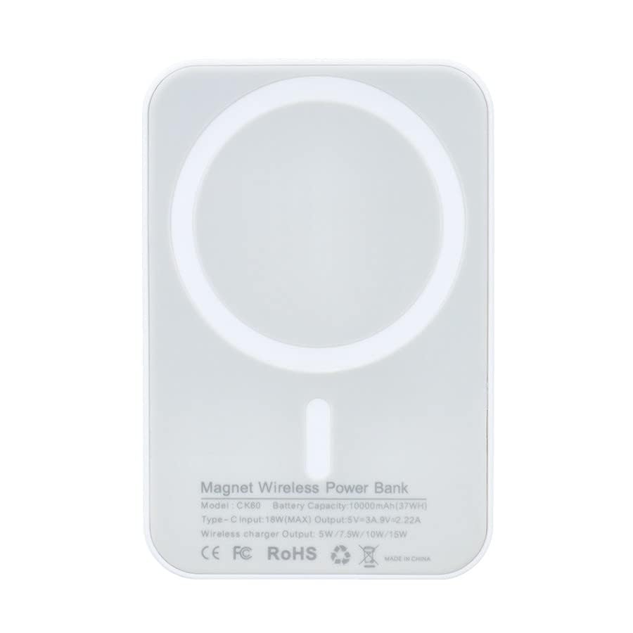 نیروبان بی‌سیم مغناطیسی نورمل 10000mAh - باتری خارجی شارژ سریع 15 وات قابل حمل با ورودی/خروجی USB-C - سازگار با آیفون مگ‌سیف 14/13/12/پرو/پرو مکس/مینی - شارژر مغناطیسی سفید