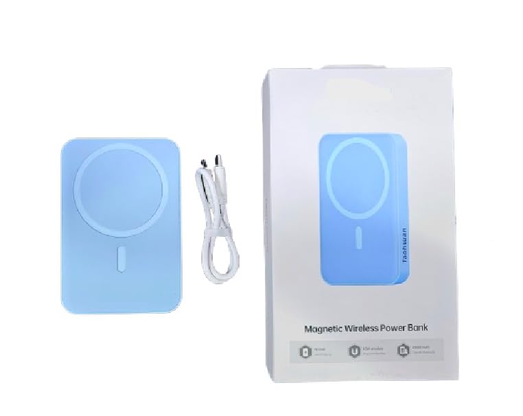 باتری قابل حمل پاور بانک 10000mAh با شارژ سریع 15 وات شارژر بی‌سیم مغناطیسی، بسته بندی باتری پاور بانک قابل حمل برای آیفون 12/13/14/15/16 (آبی)
