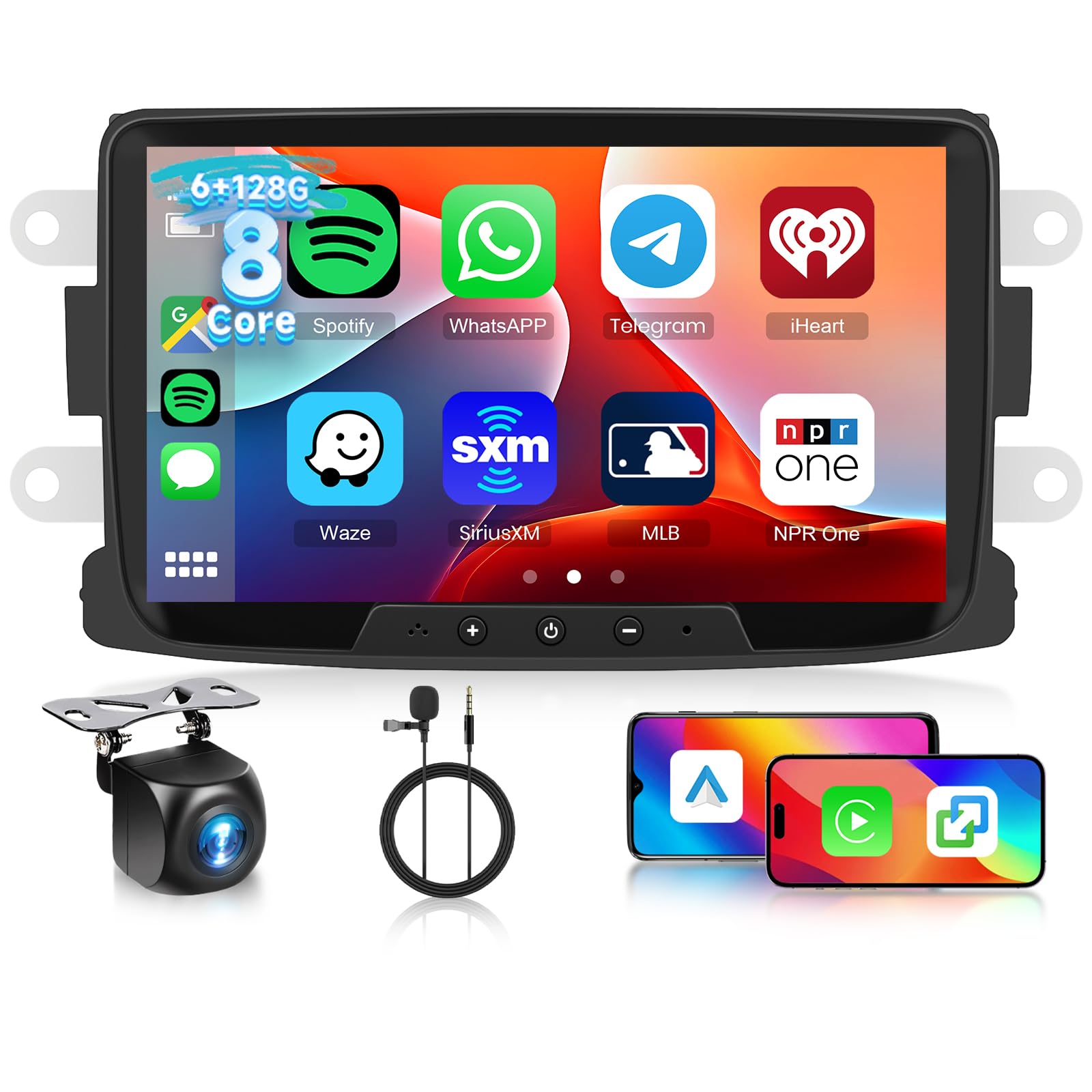 رادیو خودرو اندروید ۸ هسته ای هدیزی 6G + 128GB برای رنو داسیا داستر، ساندرو، لوگان، و دوکر 2010-2015 با کارپلی وایرلس اندروید خودرو، صفحه نمایش لمسی 8 اینچی، بلوتوث، فناوری ناوبری Wi-Fi و دوربین