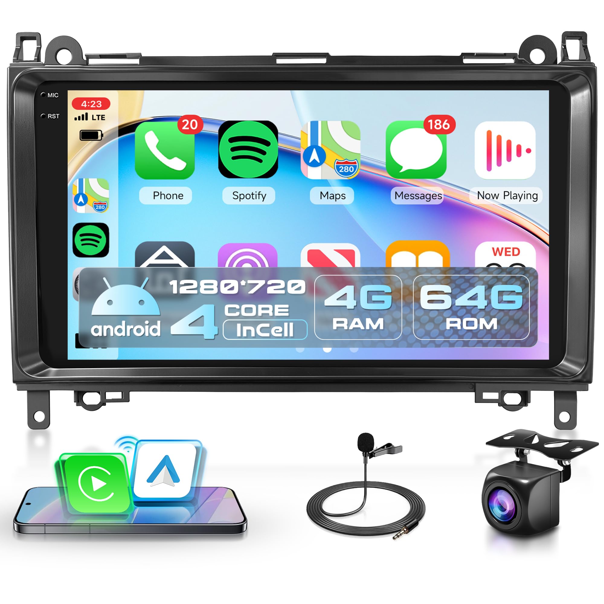 رادیو خودروی بی سیم 4G+64G با قابلیت Carplay اندروید برای مرسدس بنز A/B کلاس W169 W245 B200 W639 Vito Viano W906 Sprinter