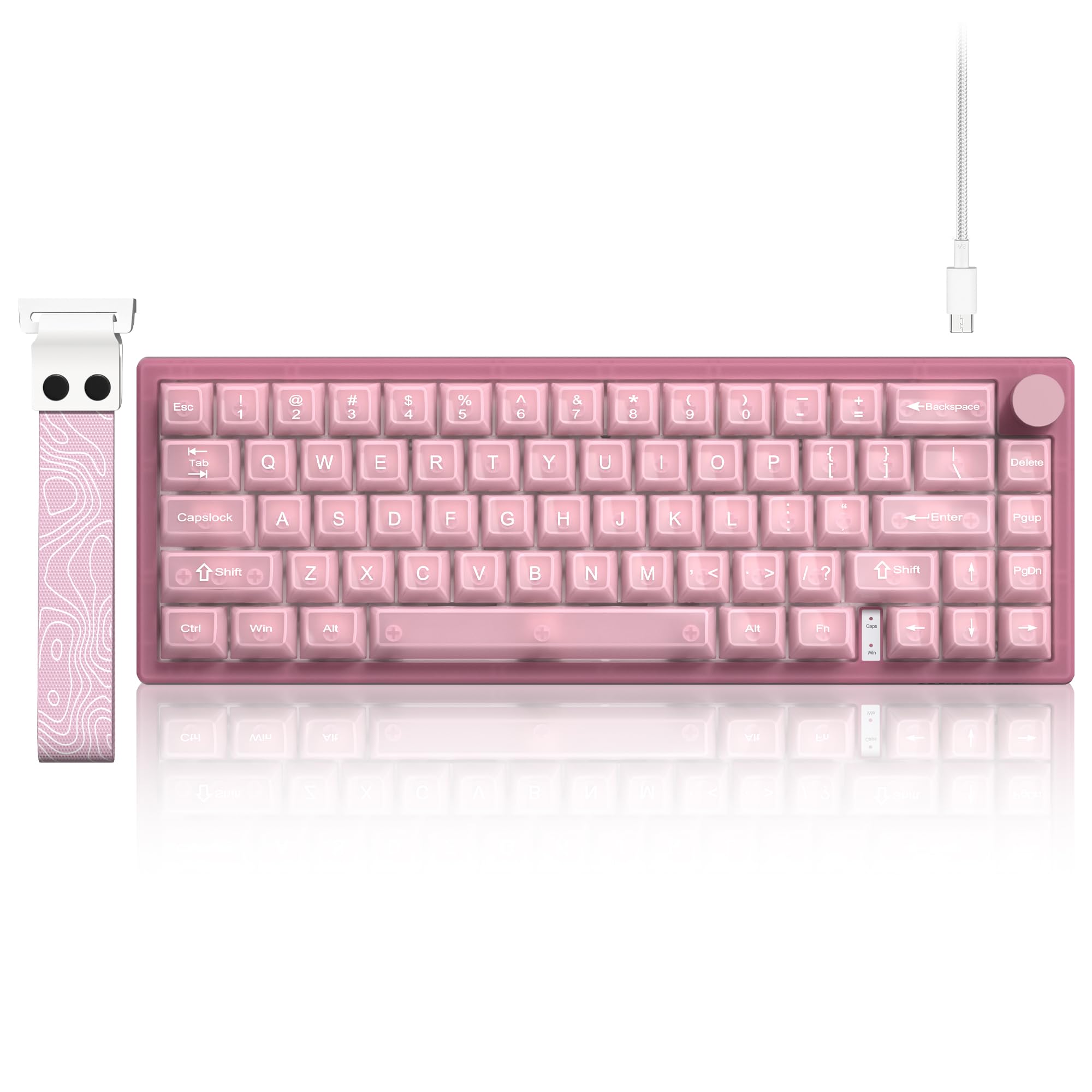 صفحه کلید بازی VK66 PRO 60% باسیم، صفحه کلید مکانیکی VIA Creamy، صفحه کلید RGB با قابلیت تعویض سریع و مونتاژ گسکت و کی‌کپ‌های شفاف (صورتی)