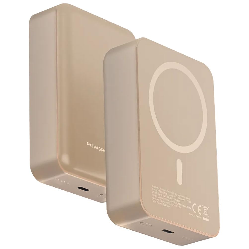 پاوربانک آلومینیومی Powerology 20000mAh، سازگار با MagSafe، PD 20W، شارژ مغناطیسی 15W، طراحی کوچک، شارژ همزمان، سازگار با آیفون 14/15/16، S25/S24/S23 - تایتانیوم بیابان [20،000mAh]