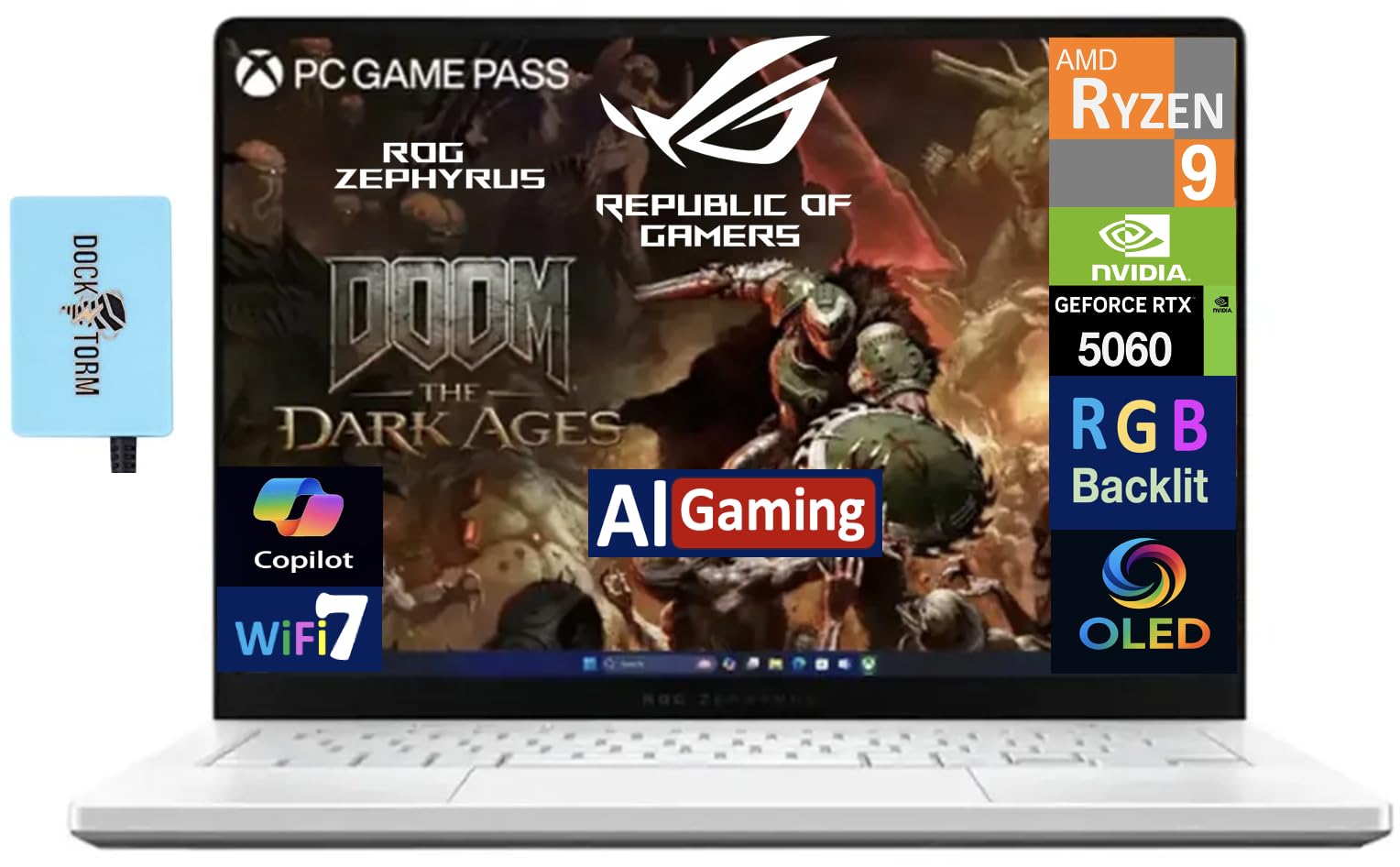 لپ تاپ بازی ASUS ROG Zephyrus G14 (2025) GA403UM، صفحه نمایش 14 اینچی 3K OLED 120Hz، AMD Ryzen 9 270، NVIDIA GeForce RTX 5060 8GB، 16GB LPDDR5X RAM، 1TB PCIe SSD، ویندوز 11 Home - رنگ سفید پلاتینیوم (ارتقا یافته)