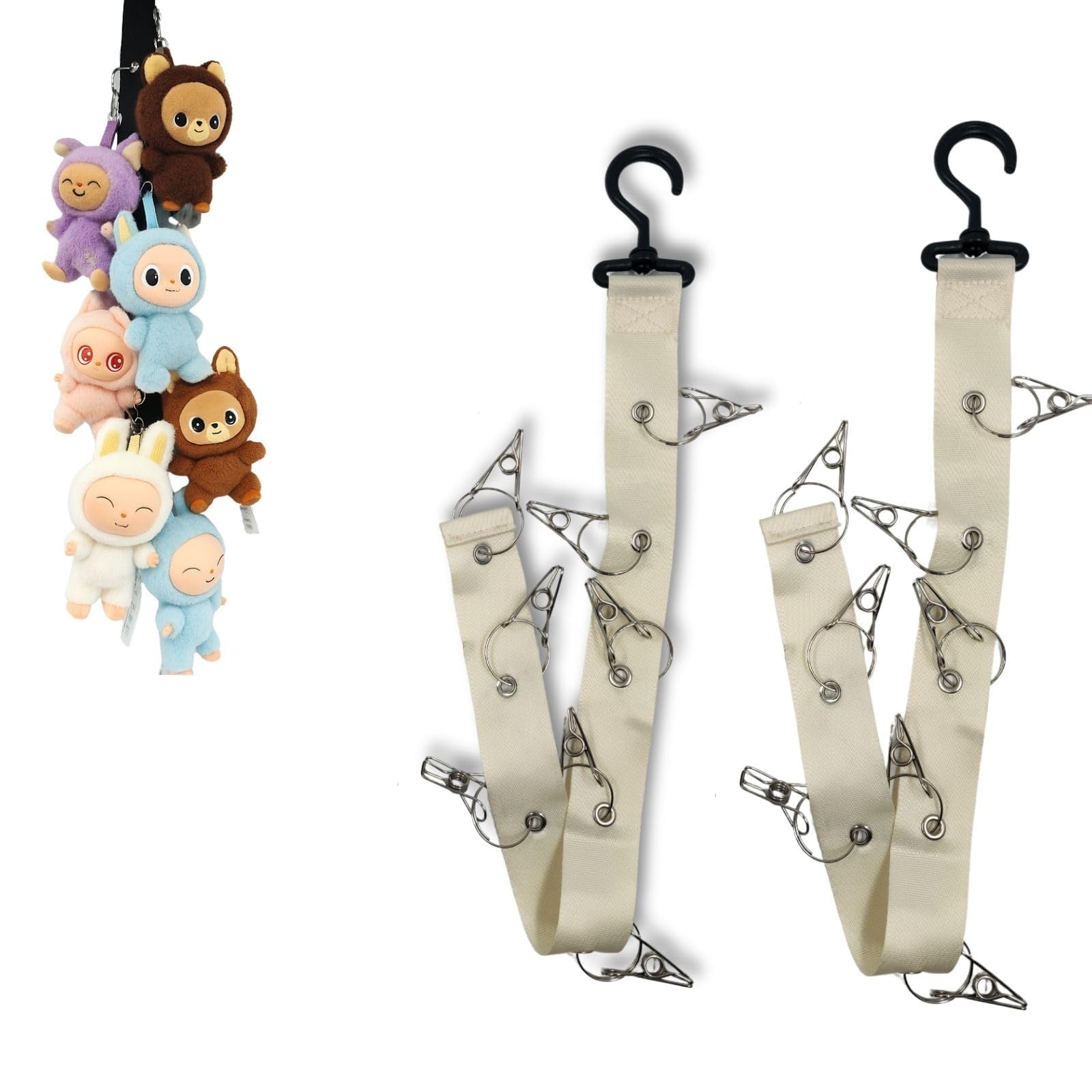 نمایشگر استرپ بافتنی با اشپزهای پریمیوم و 8 کلیپ برای عروسک‌های جعبه نابینای 15-17 سانتیمتری و حیوانات پرفروش، سازگار با درب و دیوار، سازماندهی کننده دائمی و صرفه‌جویی در فضا، گیره اسباب بازی قابل جمع‌آوری (2 بسته سفید)