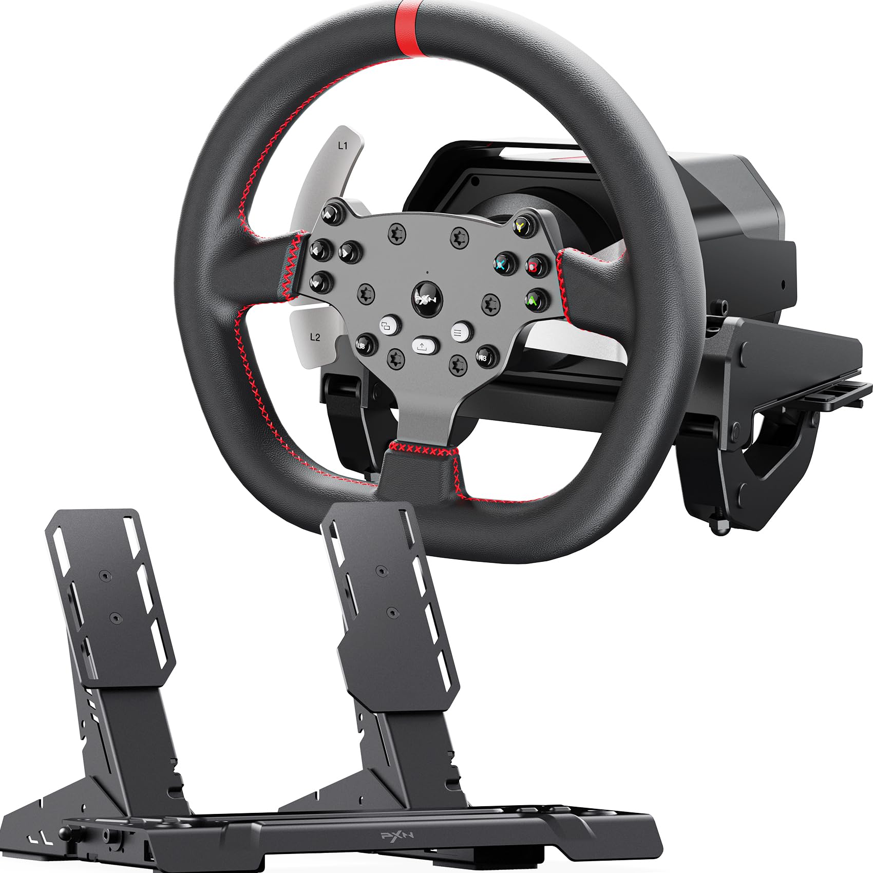 فرمان بازی مستقیم PXN V10 Ultra Direct Drive برای کامپیوتر، PS4، Xbox - بازخورد نیروی 3.2 نیوتن متر، موتور سرو، 4 تاشو پدال، پدال‌های Hall - فرمان آسانسورهای شبیه‌سازی رانندگی و بازی‌های مسابقه‌ای