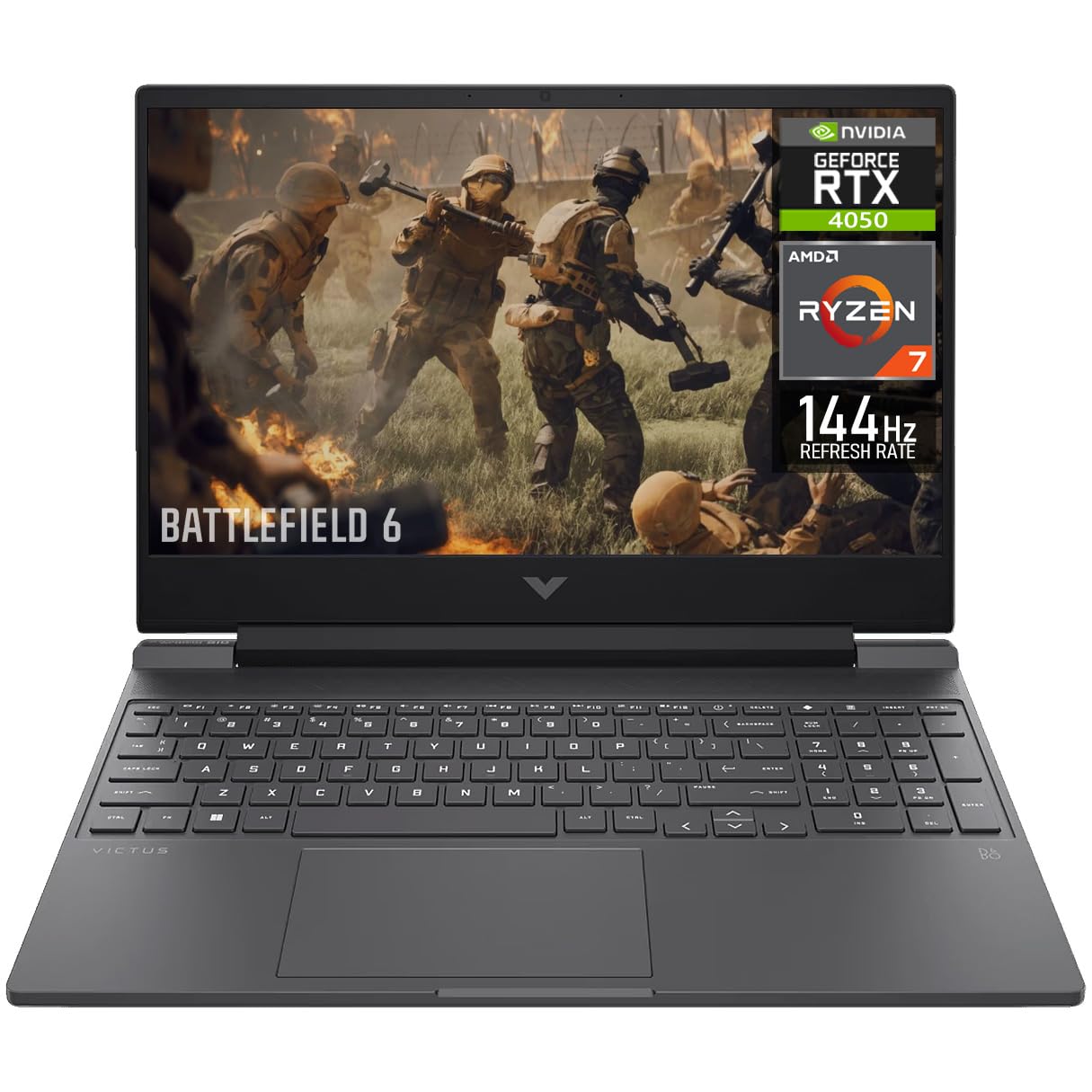 لپ تاپ بازی HP Victus 15.6 اینچ FHD LED 144Hz - رنگ نقره‌ای میکا - AMD Ryzen 7 7445HS (تا 4.7 گیگاهرتز) NVIDIA GeForce RTX 4050 6GB GDDR6؛ 16GB RAM DDR5-5600؛ 512GB SSD NVMe M.2؛ Wi-Fi 6E؛ Windows 11 Home