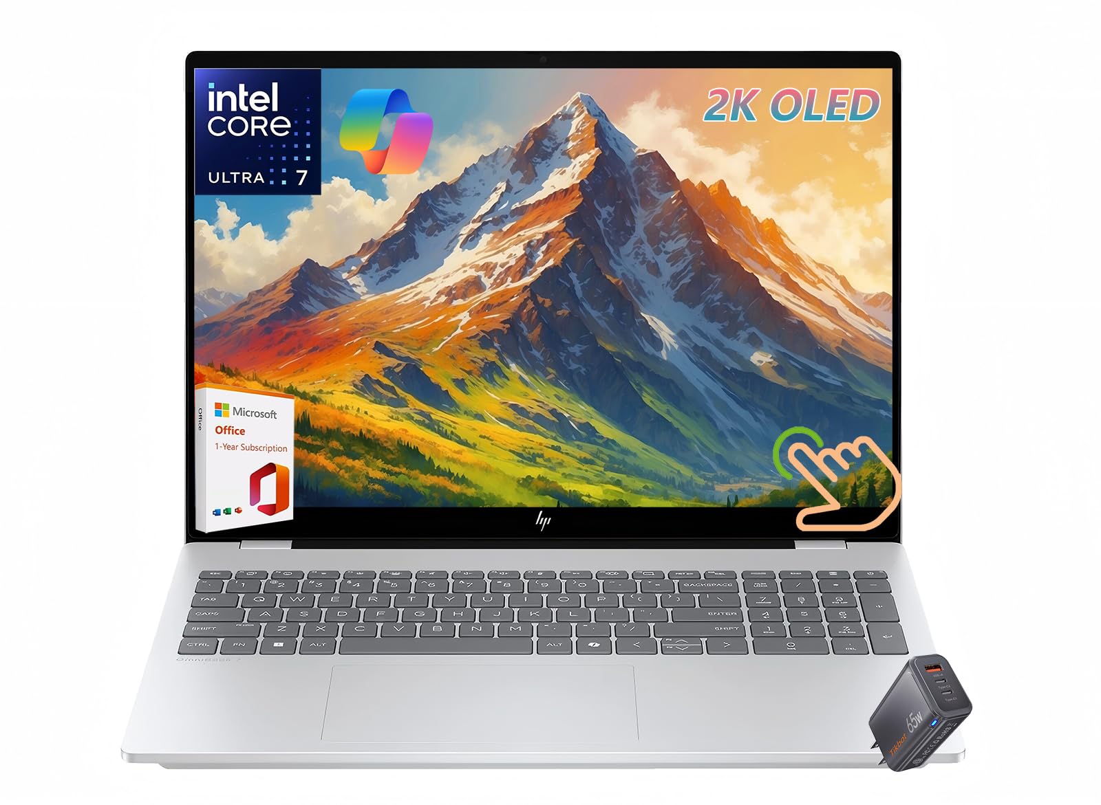 لپ تاپ لمسی HP OmniBook 7 با صفحه نمایش OLED 16 اینچی، رزولوشن 2K و فرکانس تازه‌سازی 120Hz، با پردازنده Intel Evo Core Ultra 7 255H، GPU Intel Arc 140T، Copilot، صفحه کلید با نور پس زمینه، Thunderbolt4، Wi-Fi7، ویندوز 11 (32GB DDR5 RAM | 1TB SSD | Win11 Home)