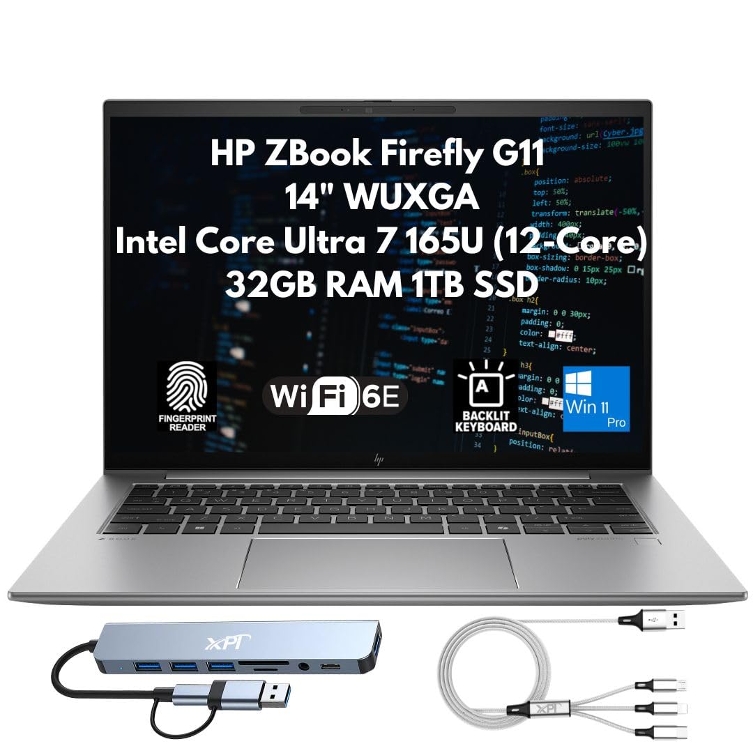 لپ تاپ تجاری HP ZBook Firefly G11 AI Ready سال 2025، 14 اینچ و با رزولوشن WUXGA (1920 x 1200)، دارای پردازنده 12 هسته ای اینتل Core Ultra 7 165U، 32GB RAM DDR5، 1TB SSD، خواننده اثر انگشت، دوربین IR، Wi-Fi 6E و سیستم عامل ویندوز 11 Pro با 32GB RAM و 1TB SSD متولید کننده Copilot است.