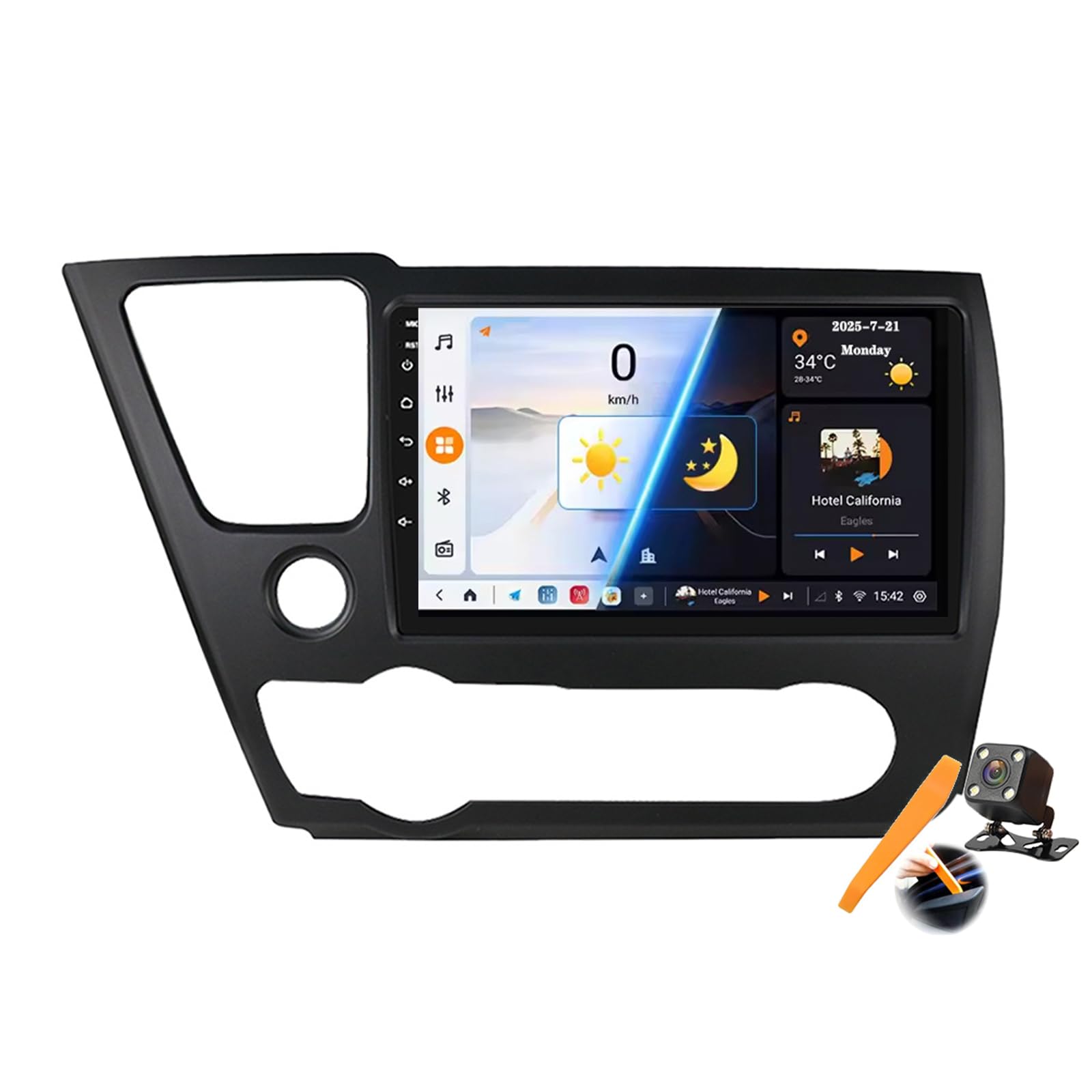 مبدل برق موتور M6 pro2، استریو خودرو اندروید 15.0 برای هوندا سیویک نسل 9 2013-2016 با GPS Navigation نقشه‌های جی‌پی‌اس 9 اینچی، پخش ویدیو چندرسانه‌ای DVD، پخش کننده FM BT با دریافت‌کننده Carplay 4G 5G WiFi DSP SWC