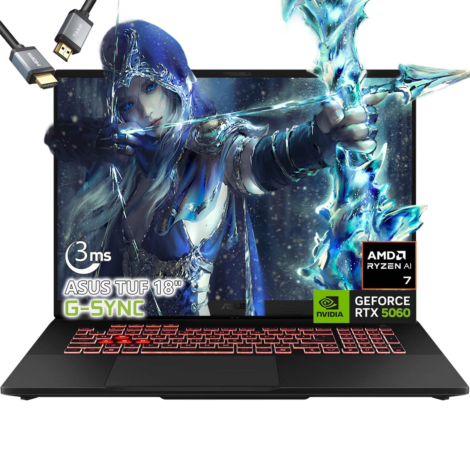لپ تاپ بازی ASUS TUF A18 - AMD Ryzen 7 2600 بهتر از i9-13905H - NVIDIA RTX 5060 - 64GB RAM - 2TB SSD - نمایشگر 18 اینچی WUXGA - صفحه کلید RGB Backlit - ویندوز 11 - دوربین FHD - ویرایش ویدیو ایجادکننده بازیکن 64GB RAM| 2TB SSD