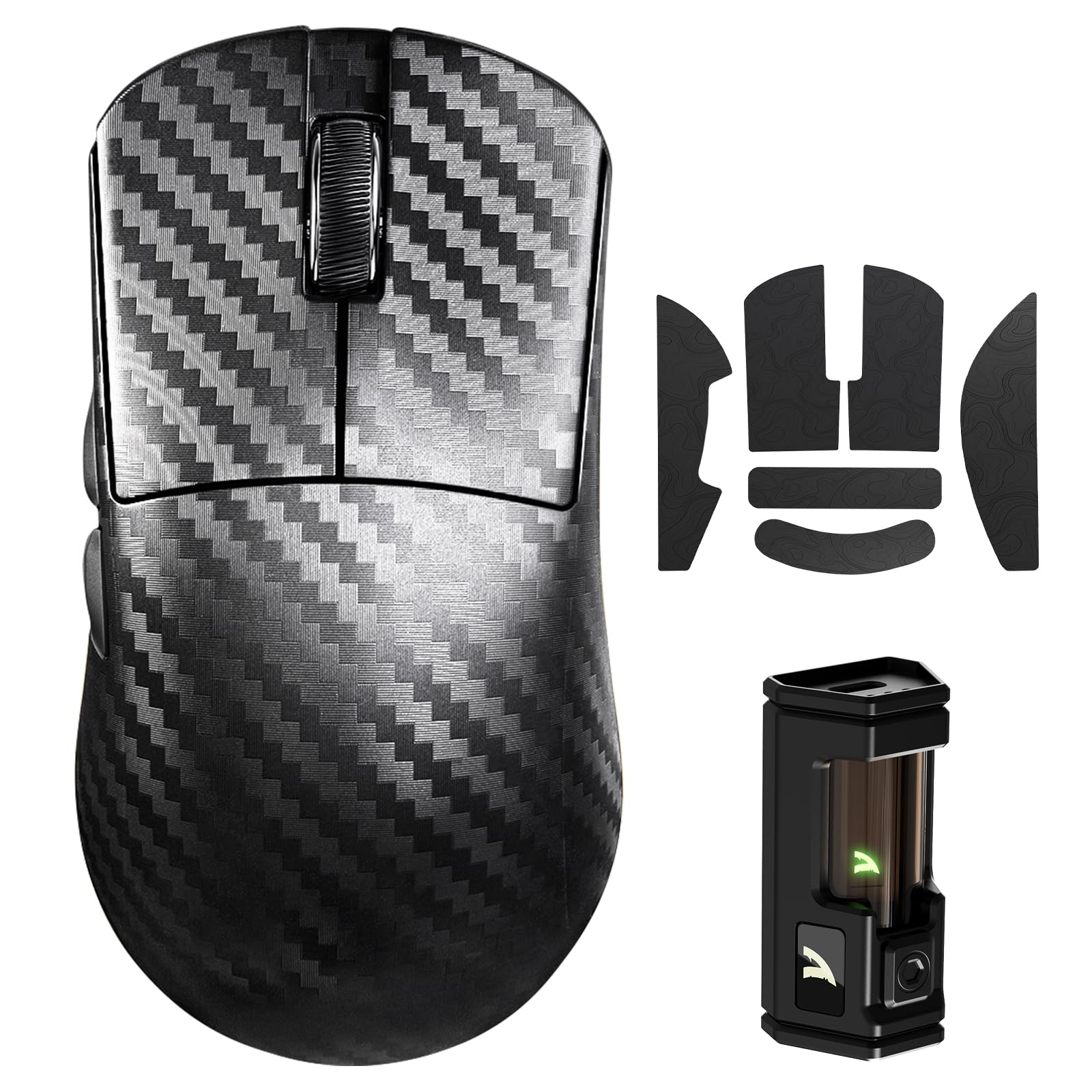 ماوس بازی بی‌سیم فایبر کربنی ATTACK SHARK R11 Ultra 8K، حسگر MAX PAW3950، سبکی بی‌سابقه 49 گرم، تراشه Nordic 52840 MCU، دقت ۴۲۰۰۰ DPI، بند تپ، ماوس قابل برنامه‌ریزی با سیم/بی‌سیم بلوتوث/2.4 گیگاهرتز برای کامپیوتر/مک (مدل Wave) رنگ مشکی Wave و تپ
