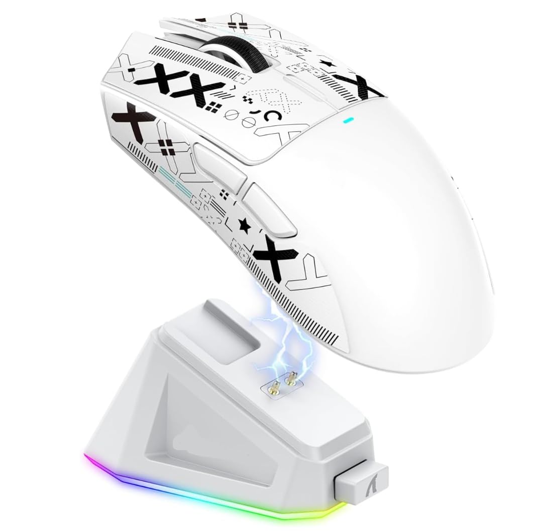 موشواره بازی بی‌سیم سبک X11 برای حمله توسط کوسه با داک شارژ RGB و نوار ضد لغزش ، سه حالت-2.4G/USB-C باسیم/BT ، 22K نقطه در هر اینچ، حسگر نوری PAW3311 ، سوئیچ HUYU (سفید، X11)