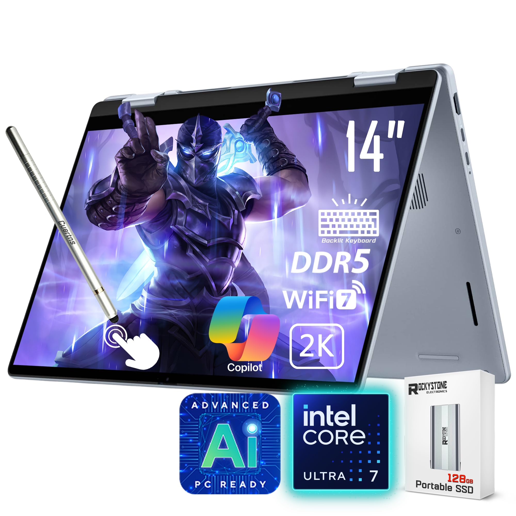 لپتاپ دل Dell 14 Plus 2-in-1 آماده هوش مصنوعی، صفحه نمایش لمسی 2K با سایز 14 اینچ، هسته Ultra 7 256V(>i9-12900K)، کپیلوت+ PC، صفحه کلید با نور پس زمینه، وای-فای 7، تاندربولت 4، ویندوز 11 Pro، رنگ آبی یخی (16 گیگابایت RAM DDR5 با سرعت 8533 مگاهرتز | 1 ترابایت حافظه جامد SSD) 16 گیگابایت RAM | 1 ترابایت حافظه جامد SSD ویندوز 11 Pro