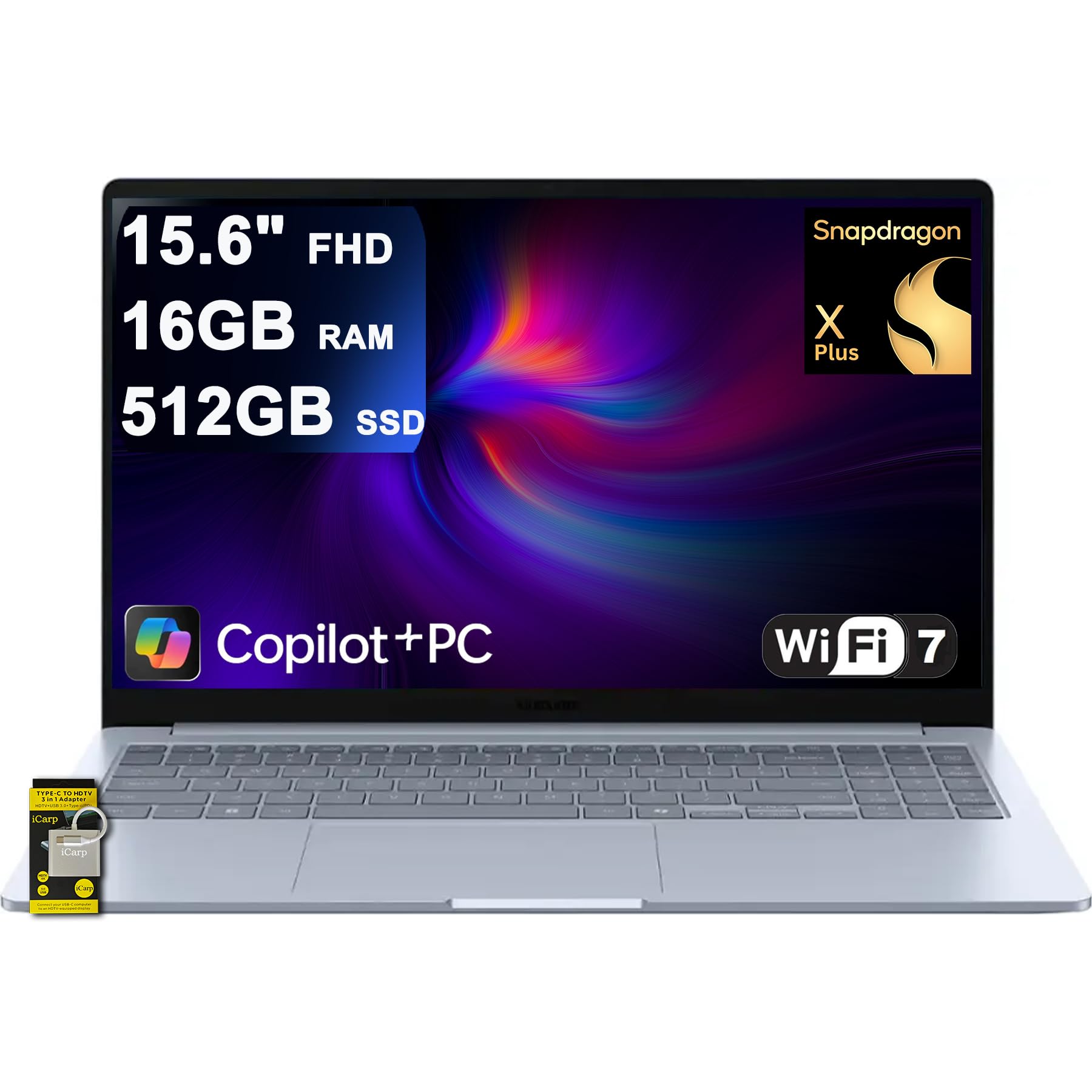 لپ تاپ لبه‌تنه سامسونگ Galaxy Book4 با صفحه نمایش 15.6 اینچی FHD ضد تابش نور Qualcomm Snapdragon X Plus با 8 هسته (تا 45 تراکت)، 16 گیگابایت رم و 512 گیگابایت حافظه داخلی SSD برای خلق طراحی‌های تجاری حرفه‌ای در ویندوز 11 با ICP Hub و Copilot+ AI و 512 گیگابایت حافظه داخلی SSD | بدون کارت حافظه SD Snapdragon X Plus