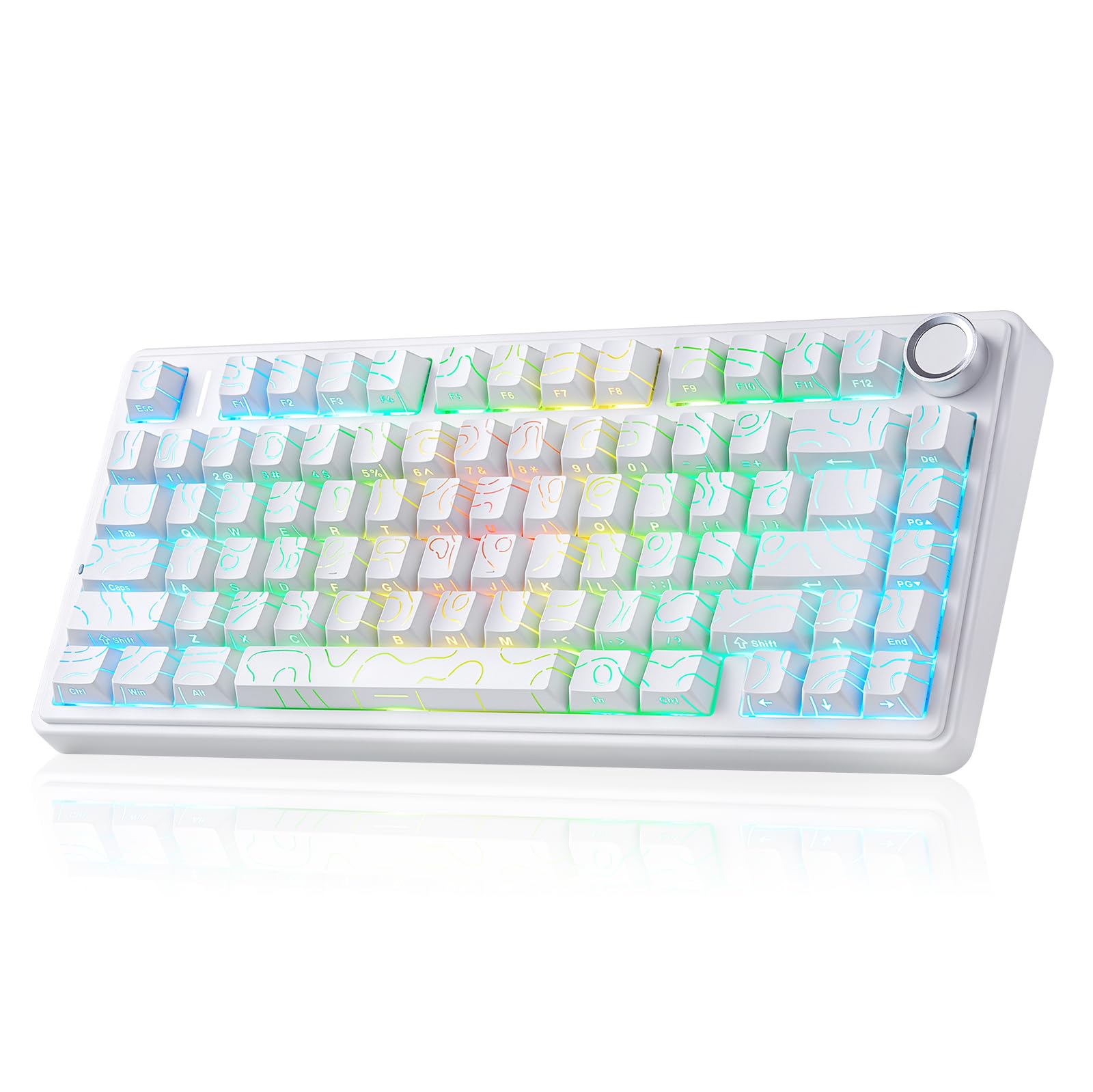 صفحه کلید مکانیکی بی‌سیم Aula F75 Pro Wireless Mechanical Keyboard، از نوع 75 درصدی، دارای قابلیت تعویض سریع کلیدها برای بازی با پنج لایه و امکانات BT5.0/2.4GHz/USB-C Tri-Model، دارای نورپردازی RGB، جعبه کلیدی PBT Side Printed با خطوط مشخص (سفید)