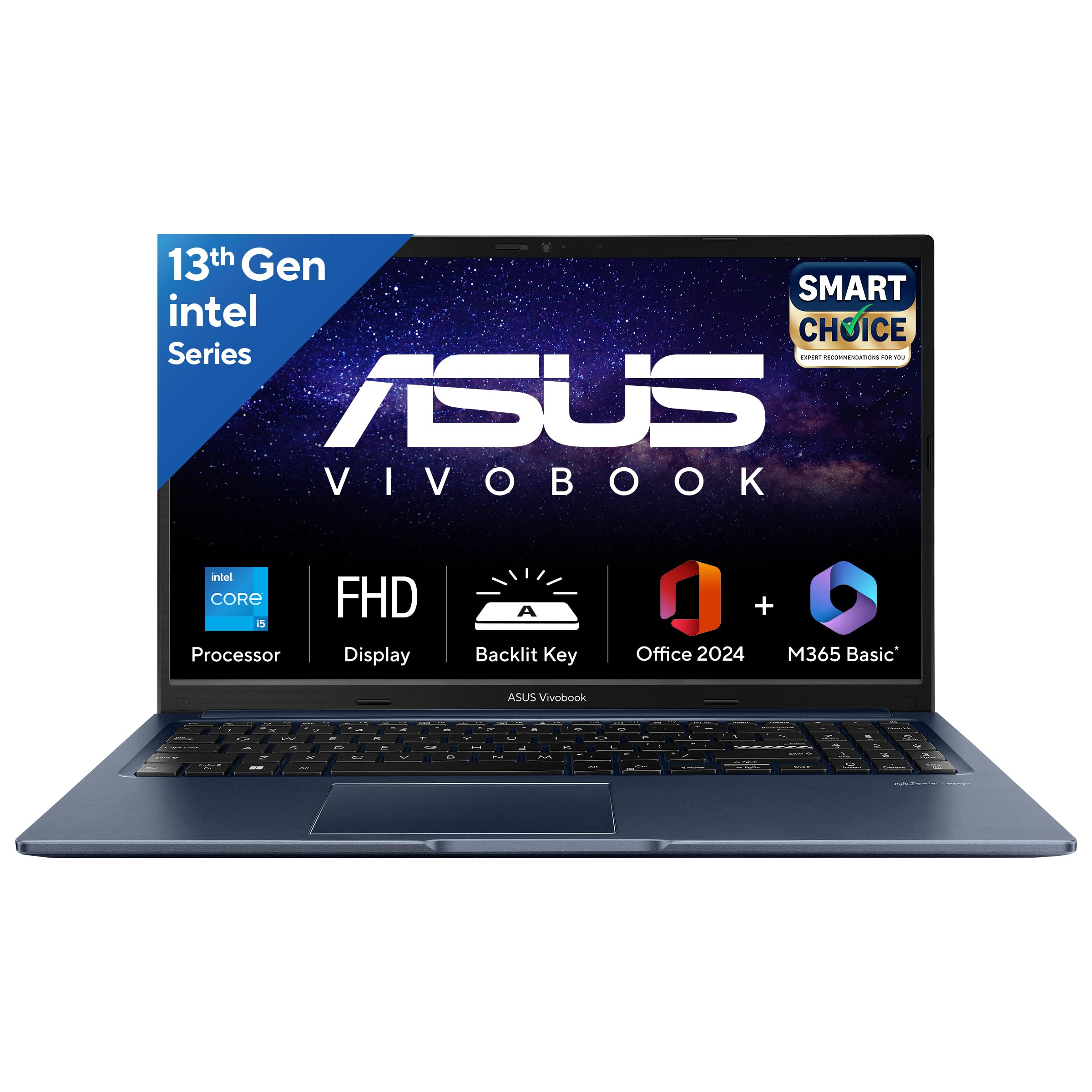 لپ تاپ ASUS Vivobook 15 (X1502VA) نسل سیزدهم، Intel Core i5-13420H (Intel UHD iGPU، 16GB RAM - 1TB SSD، صفحه نمایش FHD 15.6 اینچی 60Hz با صفحه کلید دارای نور پس زمینه، ویندوز 11، M365 Basic/Office Home 2024، رنگ آبی آرام) (ارتقا یافته)