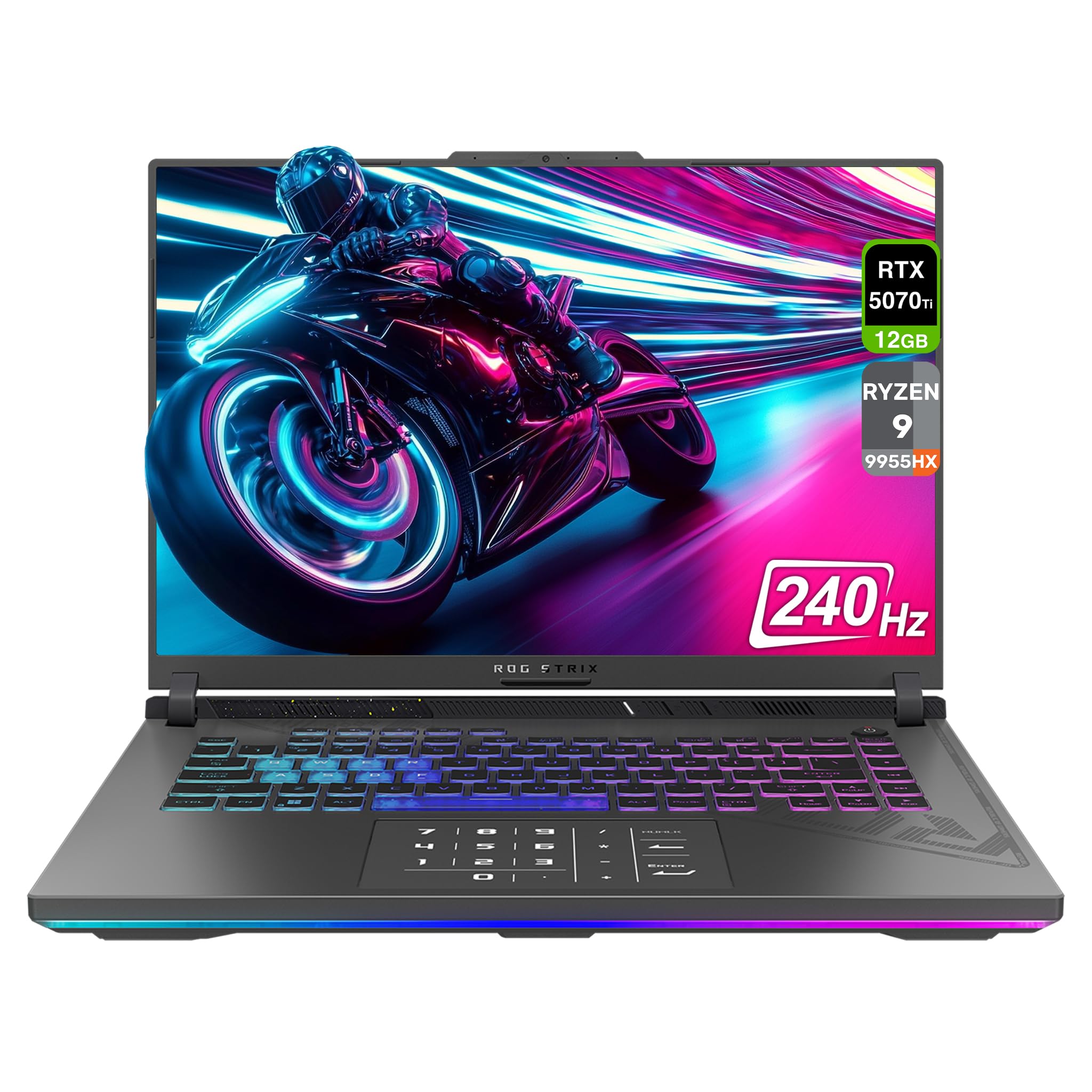 ASUS ROG Strix G16 Gaming Laptop, AMD Ryzen 9-9955HX, 32 GB DDR5 RAM, 2 TB PCIe SSD, 16" 2.5K (2560x1600) Display, Nvidia G-Force RTX 5070Ti, Backlit Chiclet Keyboard RGB, W11 Home, Eclipse Gray