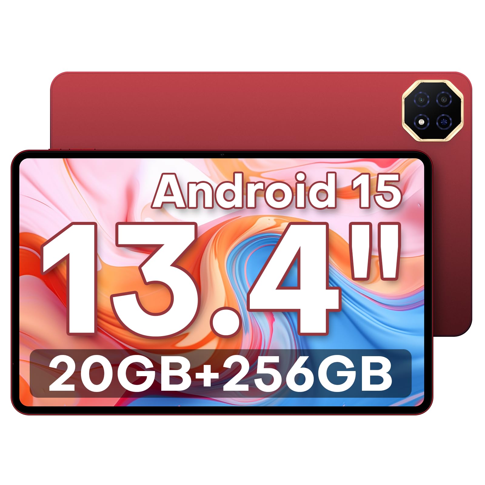 تبلت TECLAST T65PLUS اندروید 15 اینچی سال 2025، صفحه نمایش 13.4 اینچی، نرخ تازه‌سازی 120Hz، حافظه 20GB RAM+256GB، قابلیت افزایش به 1 ترابایت، باتری 10000 میلی آمپر ساعت، شارژ سریع 18 وات، Wi-Fi+4G LTE، GPS، درگاه هدفون 3.5 میلیمتری، رنگ قرمز شیک