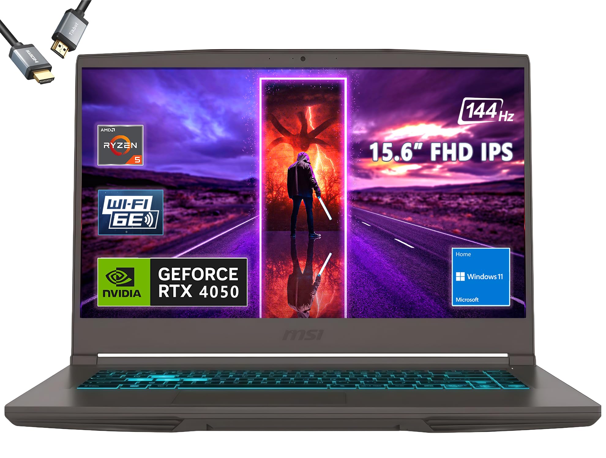 لپتاپ بازی MSI Thin 15، صفحه نمایش 15.6 اینچ FHD IPS 144Hz، NVIDIA GeForce RTX 4050 Laptop، AMD Ryzen 5 7535HS، 8GB رم، 512GB حافظه داخلی SSD، Wi-Fi 6، صفحه کلید با نور پس زمینه، وب‌کم، بلوتوث، ویندوز 11 هوم، رنگ مشکی 32GB رم | 1TB حافظه داخلی PCIe SSD