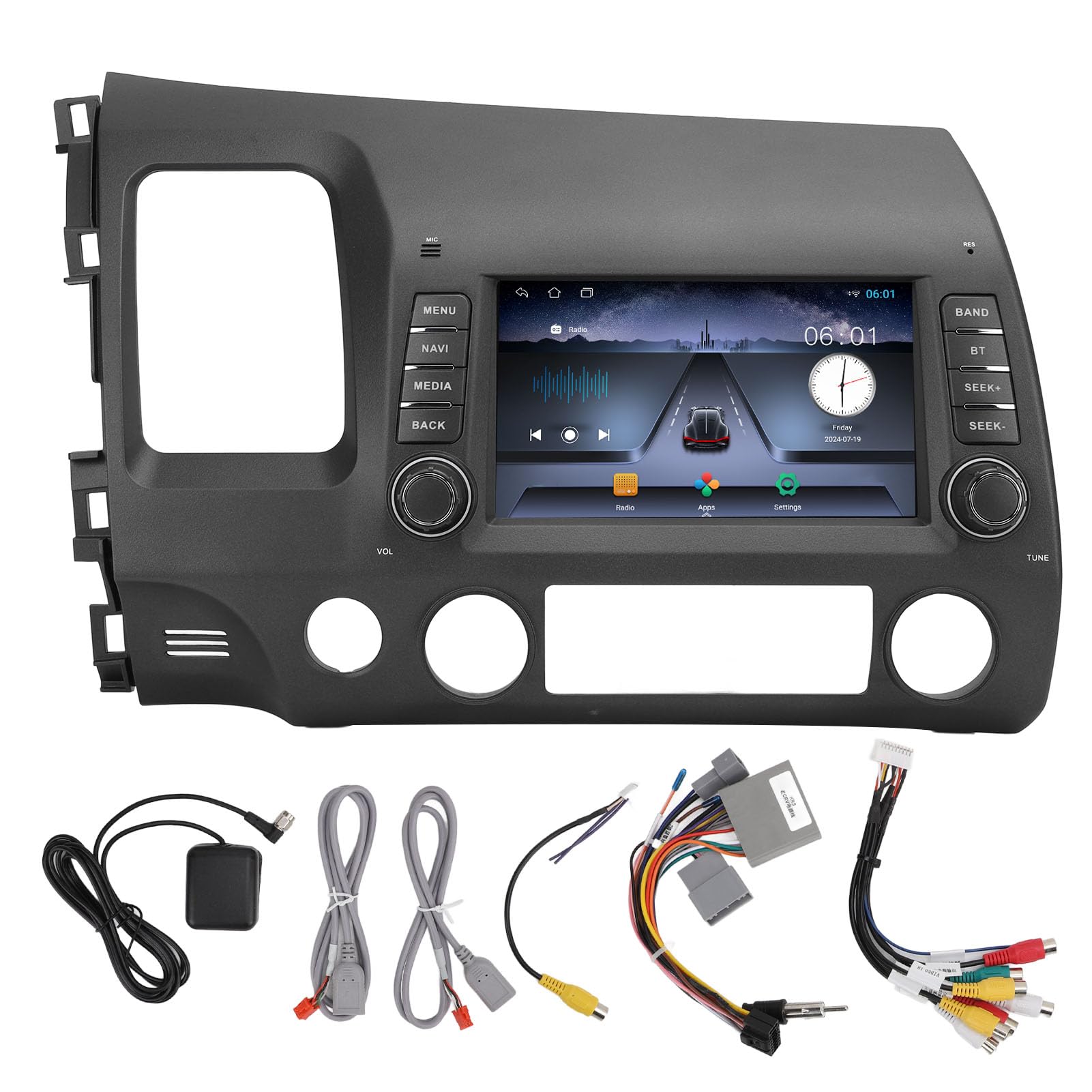 صفحه لمسی ۷ اینچی برای خودرو، سازگار با Civic 2005-2012، پخش کننده چندرسانه‌ای با GPS ناوبری Carplay بی‌سیم، وای فای و اتصال آینه