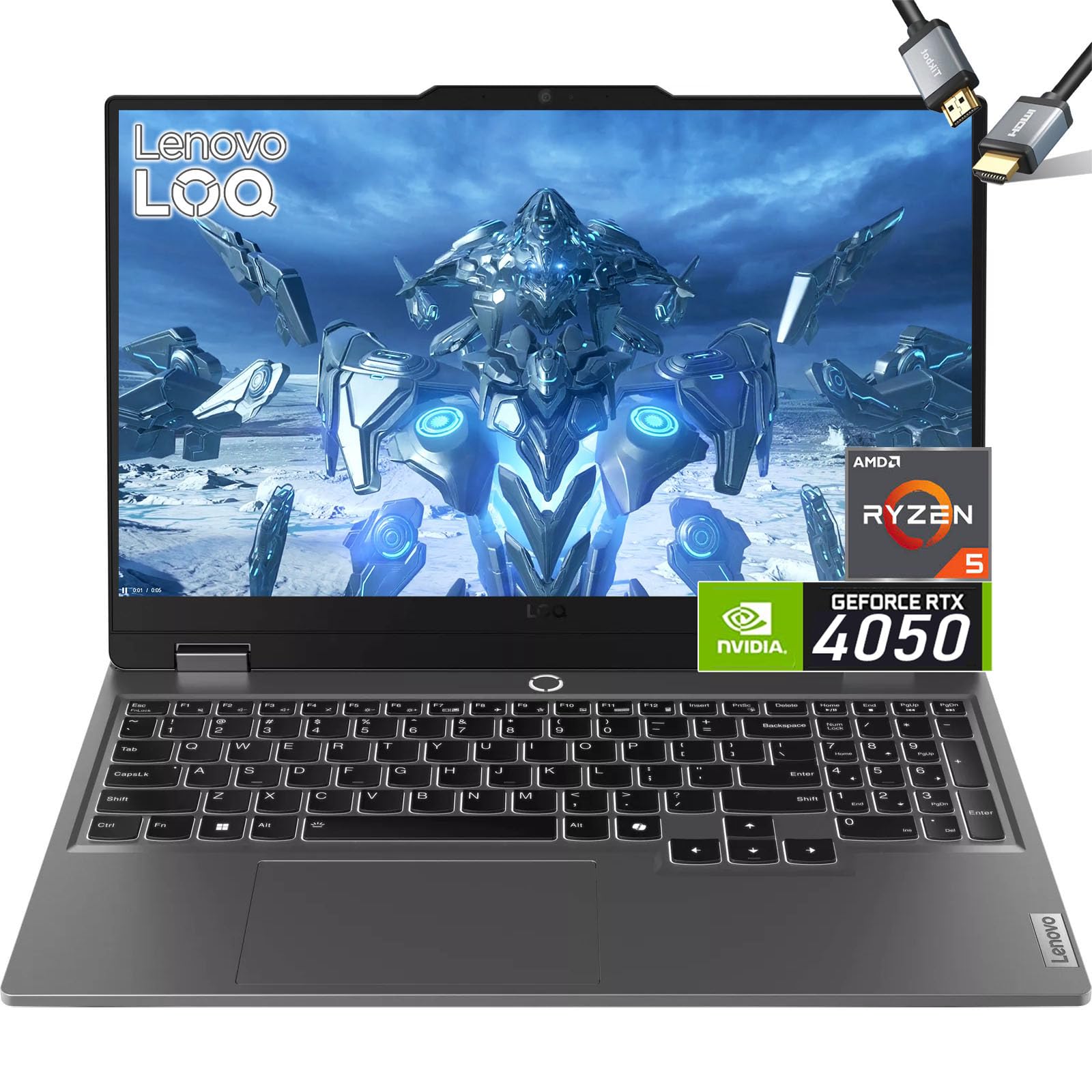 لپ تاپ بازی Lenovo LOQ 15 - RTX 4050 - AMD Ryzen 5 7235HS - نمایشگر 15.6 اینچی FHD IPS با G-SYNC - 32GB RAM DDR5 - 1TB SSD PCIe - ویندوز 11 - صفحه کلید با نور پس زمینه - پورت USB C - کامپیوتر بازی PC ویرایش ویدیو خاکستری | 32GB RAM DDR5 | 1TB SSD PCIe