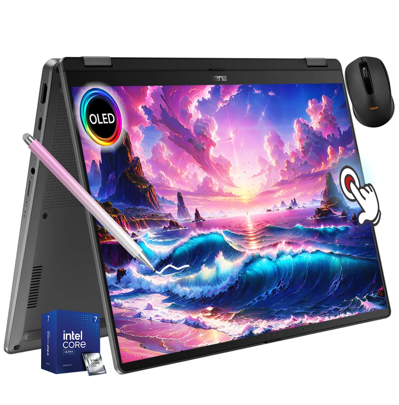 لپ تاپ ASUS Vivobook Flip 14" OLED Touch Copilot+، Intel EVO Core Ultra 7 256V، وای فای ۷، زاویه‌ی ۳۶۰ درجه، Thunderbolt4، وین ۱۱، با موس بی‌سیم و قلم استایلوس (۱۶GB رم | ۱TB حافظه داخلی اس‌اس‌دی) (ارتقا یافته)