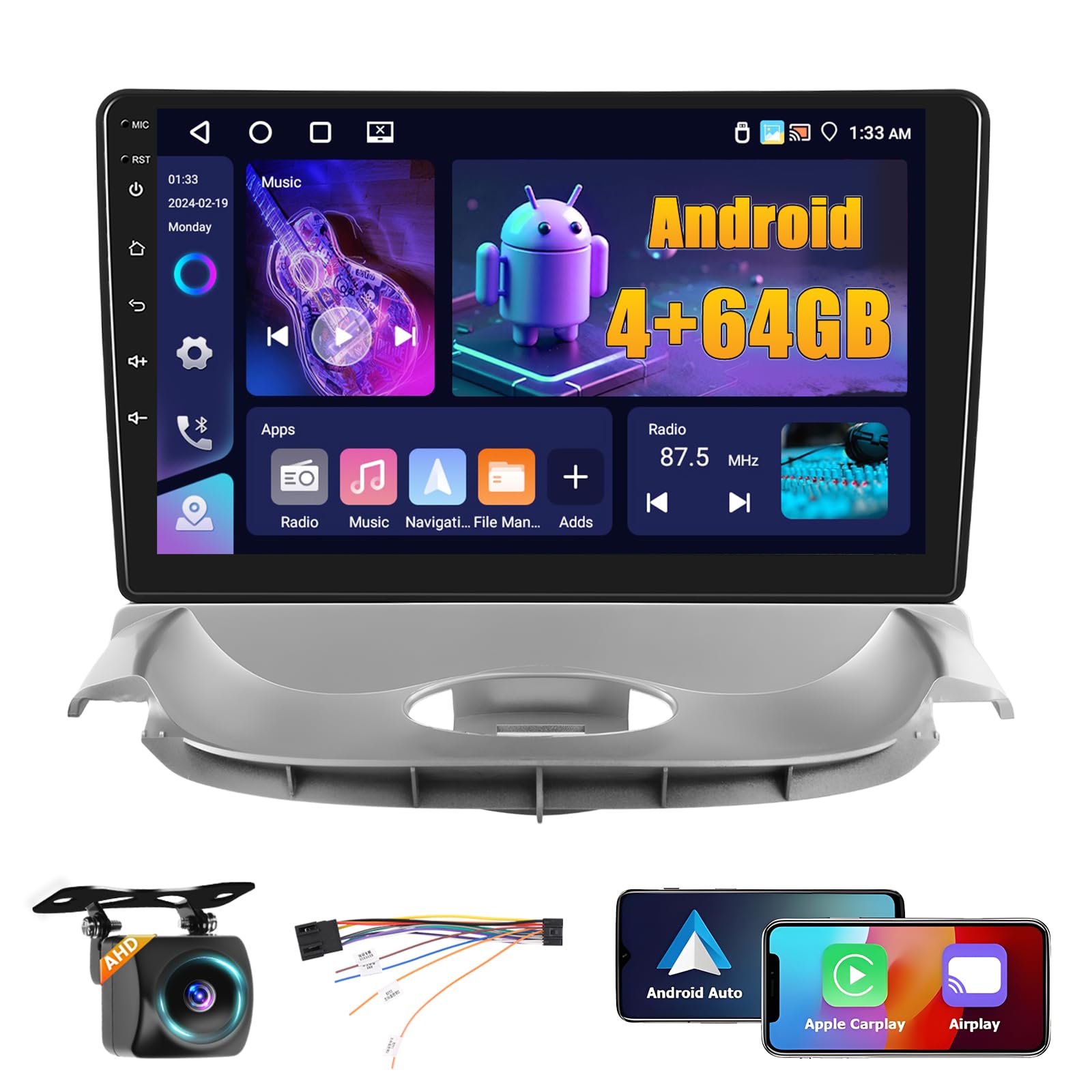 Radio فوق العاده 4+64G Android برای Peugeot 206 2004-2008 / Citroen C2 2006-2013 با Carplay بی‌سیم و اندروید، رادیو 9 اینچی IPS با صفحه لمسی و بلوتوث 5.0 / GPS / دوربین عقب / FM / WiFi / SWC