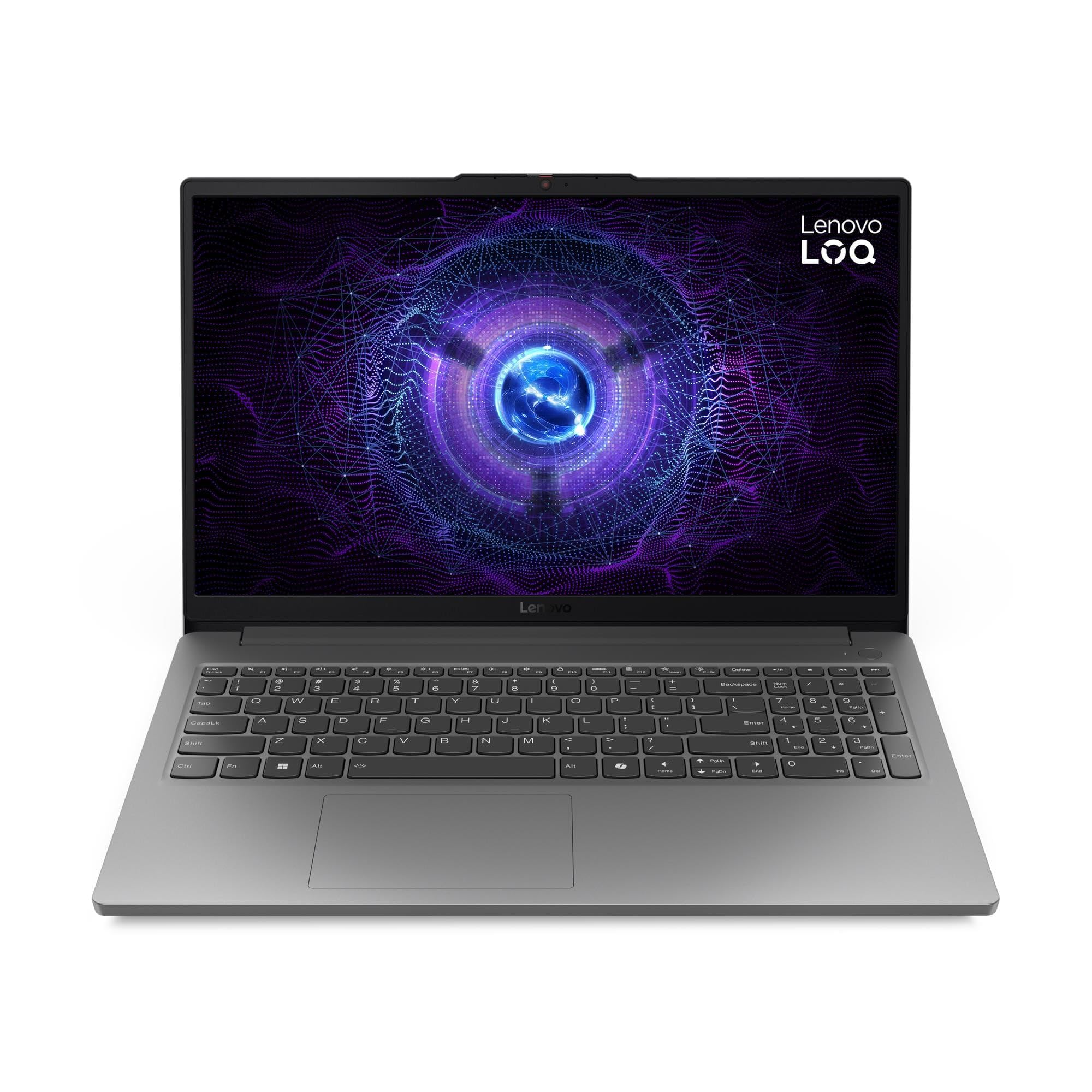 لپ تاپ بازی لنوو LOQ 15IAX9E، دیسپلی آیپی‌اس 144Hz با وضوح تصویر فول اچ‌دی 15.6 اینچ، پردازنده اینتل کور i5-12450HX، 16GB رم، 512GB حافظه‌ی جامد از نوع اس‌اس‌دی، کارت گرافیک انویدیا جی فورس RTX 2050 با ظرفیت 4 گیگابایت، صفحه کلید با نور پس‌زمینه سفید، رنگ خاکستری لونا