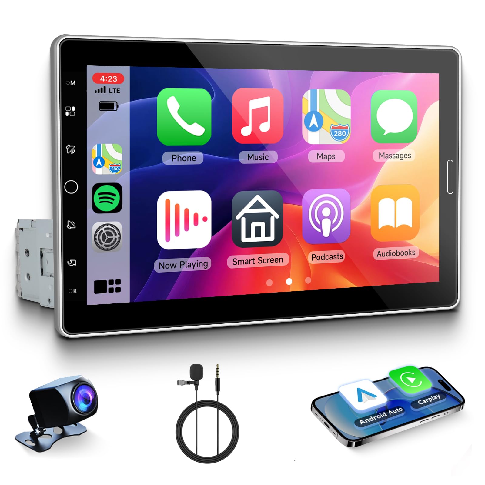 رادیو خودروی Rimoody 1 DIN بی‌سیم Carplay اندروید خودرو، استریو 1 DIN 10.1 اینچی با صفحه نمایش چرخشی و قابلیت اتصال آینه، رادیو بلوتوث FM/AM/RDS EQ AUX/USB نویگیشن آنلاین و دوربین عقب