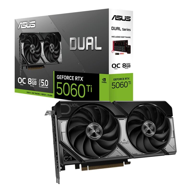 کارت گرافیک ASUS Dual GeForce RTX 5060 Ti 8GB - GDDR6، PCIe 4.0، دو فن، ردیابی نوری