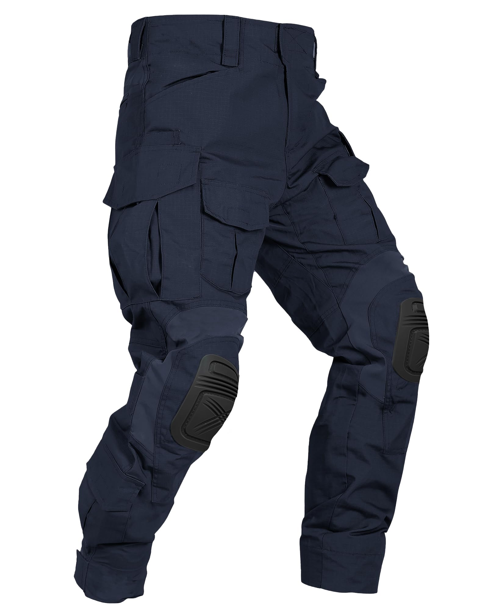 Men's Tactical Pants with Knee Pads, Waterproof Camo Cargo Pants, 10 Pockets, No Belt 34 Navy Blue