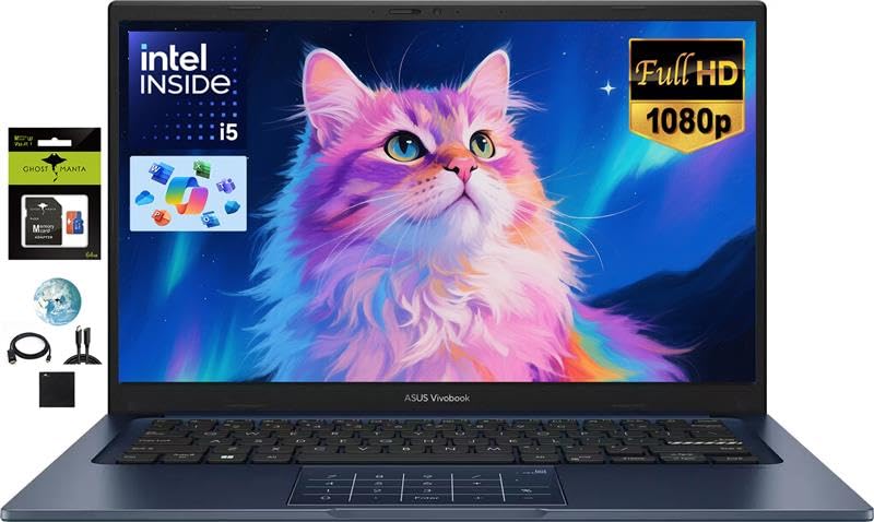 لپ تاپ ASUS Vivobook 14" با صفحه نمایش FHD، پردازنده 10 هسته ای اینتل i5-1334U (قوی‌تر از i7-1250U)، 16GB RAM 1TB SSD، صفحه کلید NumberPad، عمر باتری بلند، وب کم خصوصی، لپ تاپ ویندوز 11 برای دانشجویان، کسب‌وکار، خانه، مدرسه (ارتقاء یافته) 16GB RAM | 1TB حافظه ذخیره‌سازی با رنگ آبی آرام
