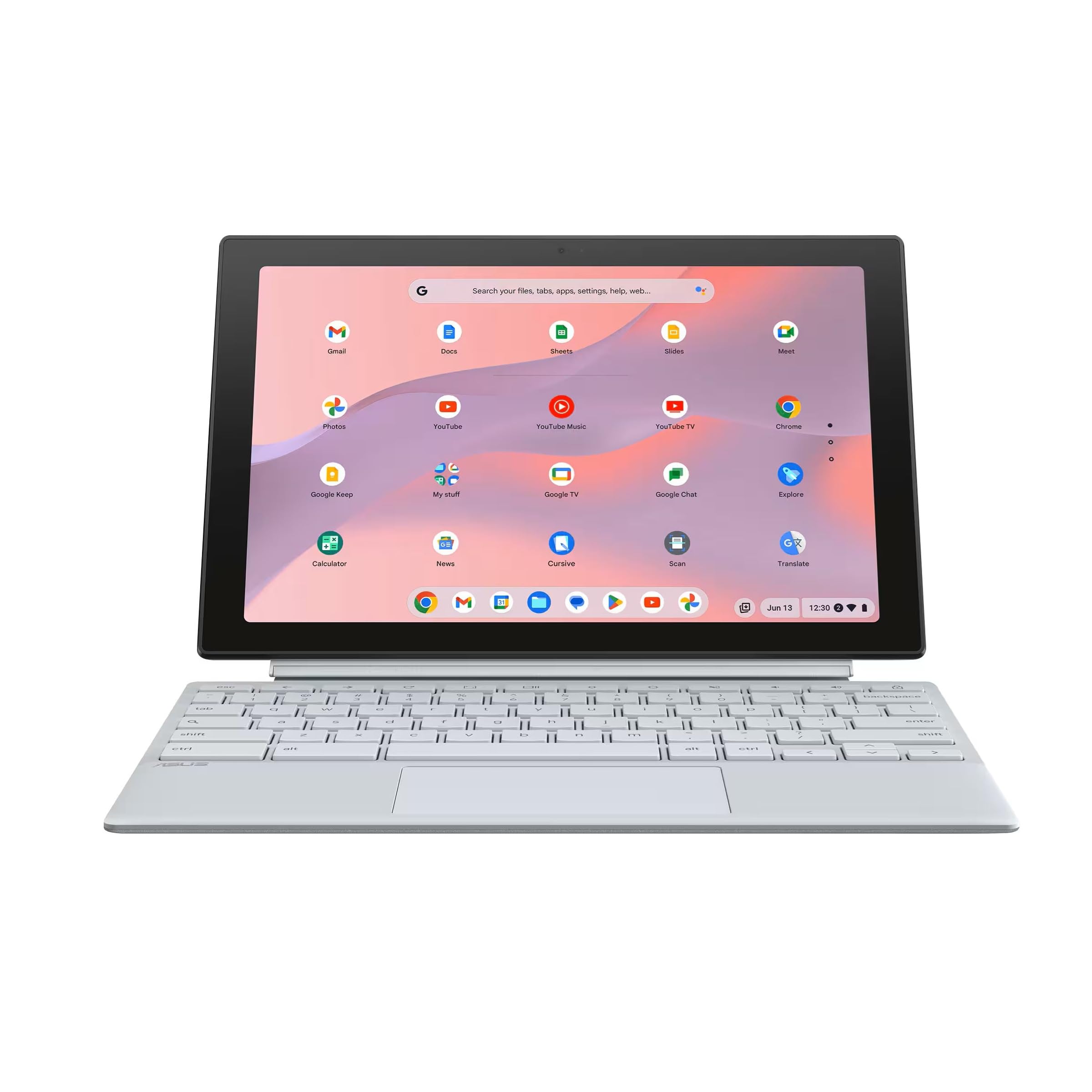 لپ تاپ ASUS Chromebook Detachable CM3001 با صفحه نمایش 10.5 اینچ، پردازنده MediaTek Kompanio 520/4GB RAM/64GB EMMC/گرافیک یکپارچه MediaTek/سیستم عامل Chrome OS از رنگ نقره ای مات انگلیسی