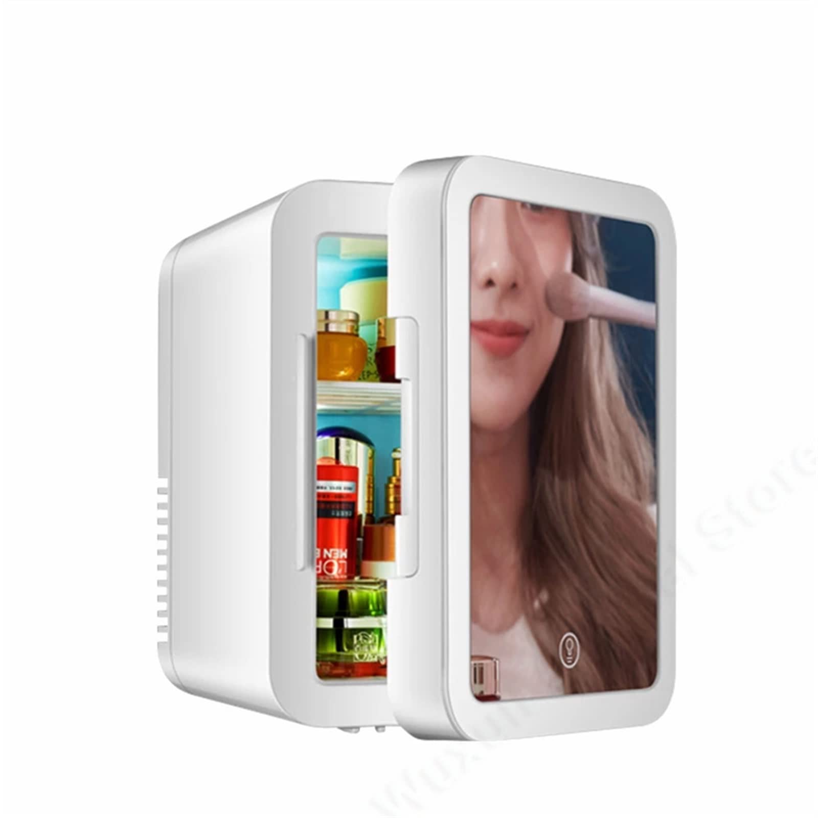 یخچال مینی YHUAEE 4 لیتری یخچال قابل حمل یخچال مینی فریزر آینه آرایش زیبایی دارای فریزر داخلی گرمازا برای خانه و اتوموبیل