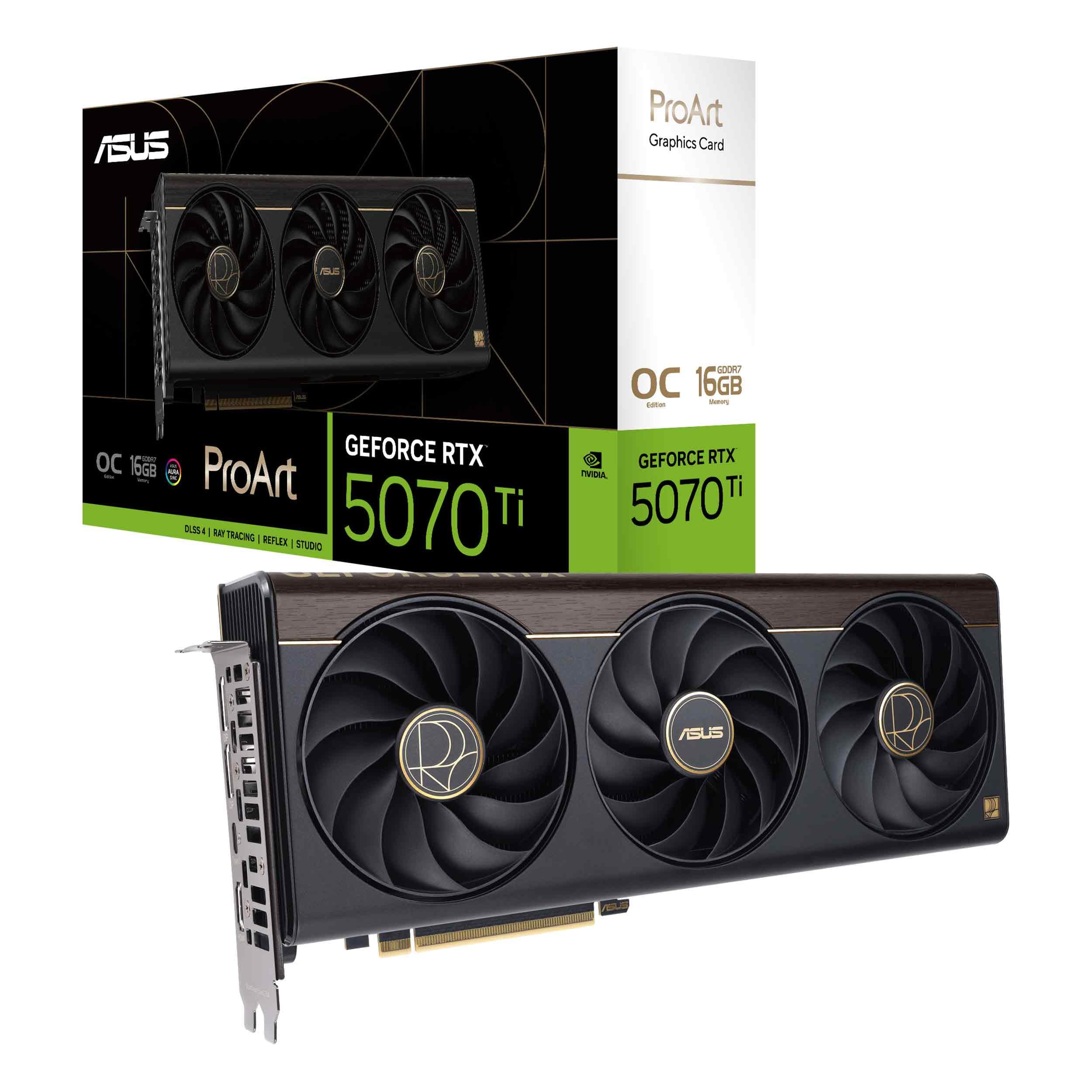 کارت گرافیک خلق محتوای ASUS ProArt GeForce RTX 5070 Ti OC Edition با حافظه 16GB GDDR7 (نویا بلکول، DLSS 4، بازی، 2.5-Slot، 1x USB Type-C، 1x HDMI 2.1b، 2X DisplayPort 2.1b) - نسخه OC Edition ProArt RTX 5070 Ti مشکی
