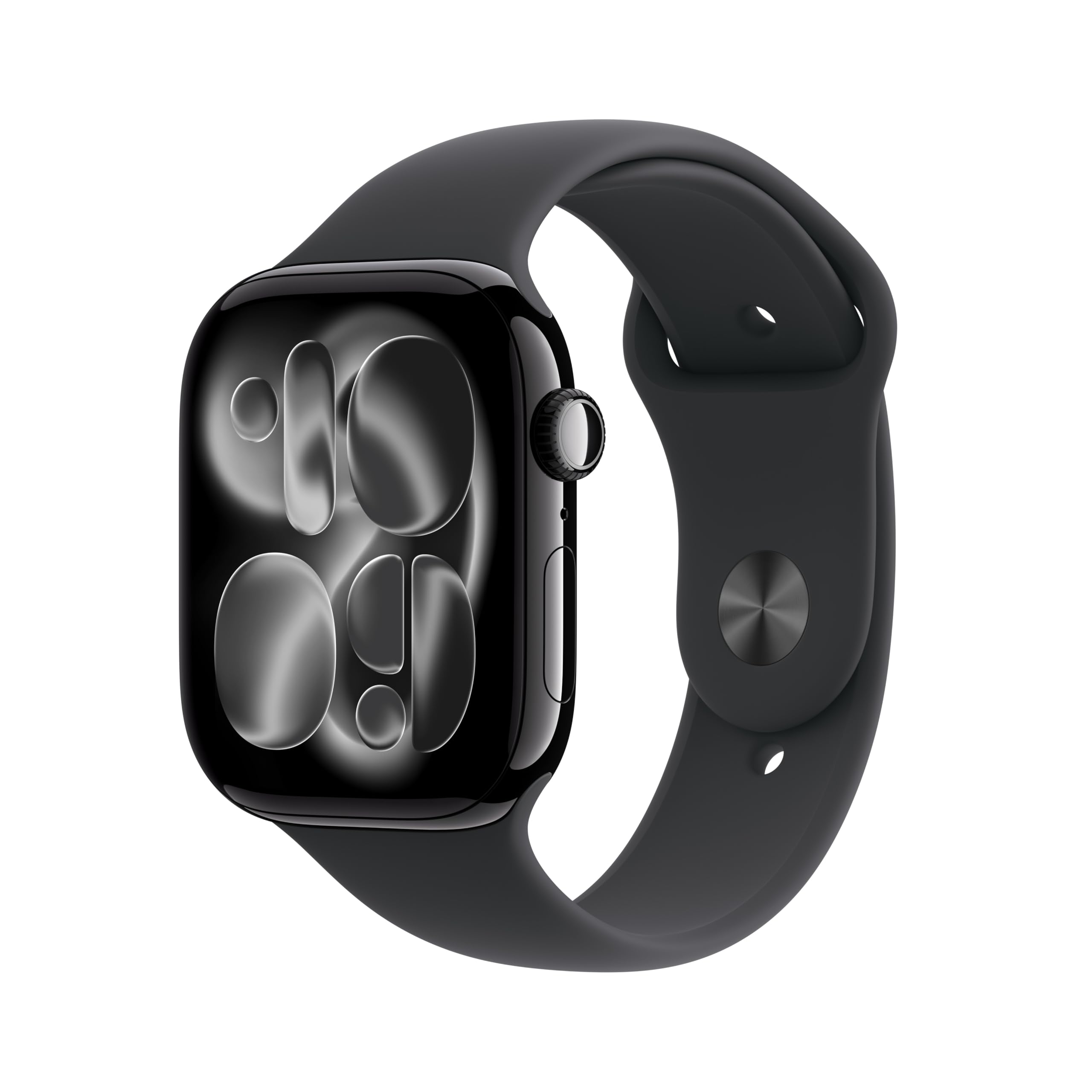Apple Watch Series 11 GPS با قاب آلومینیومی جت سیاه و بند اسپرت سیاه - سایز M/L بند جت سیاه آلومینیومی / سیاه 46 میلی‌متر M/L - مناسب برای مچ های 160-210 میلی‌متری.