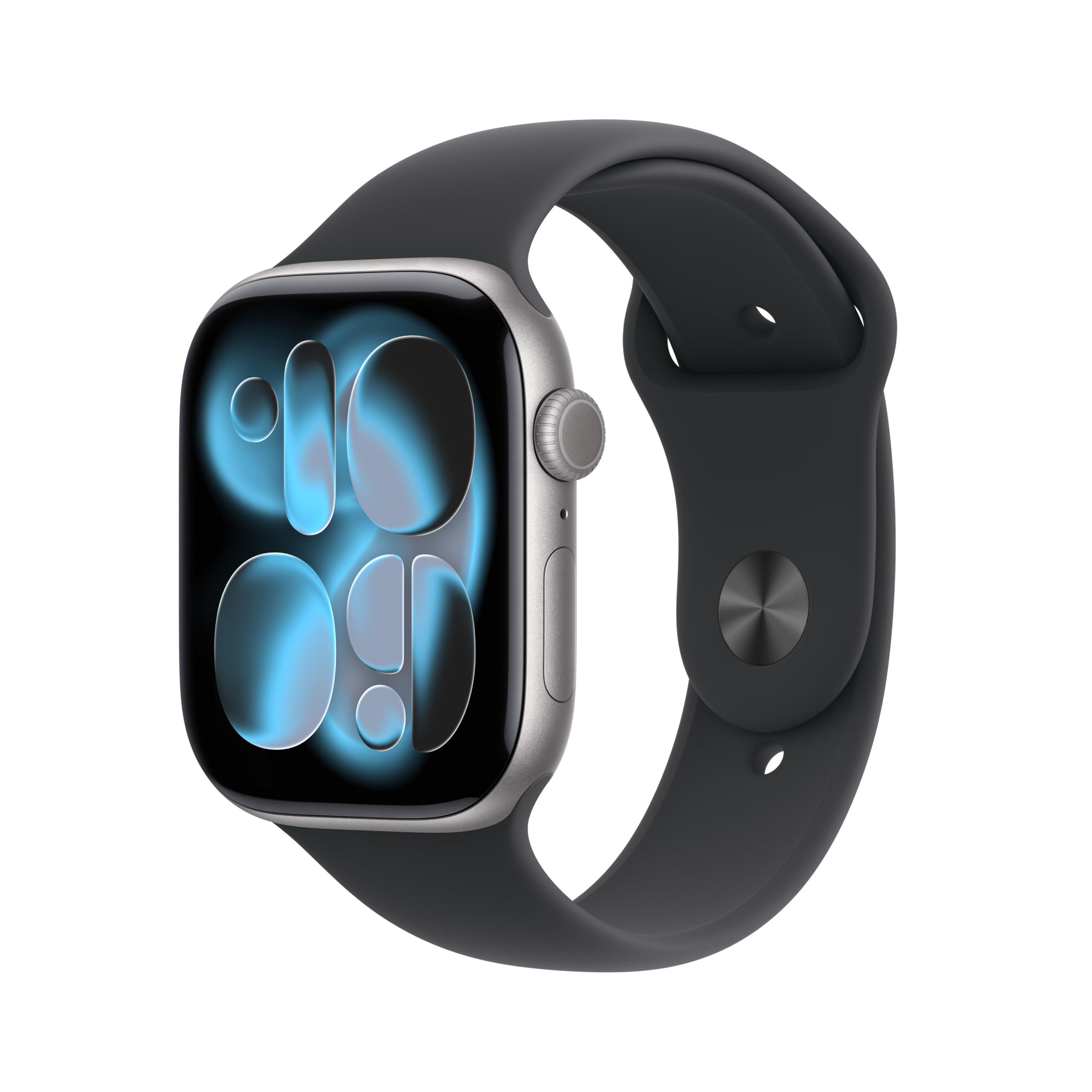 Apple Watch Series 11 GPS 46mm Space Grey Aluminium Case با بند اسپرت سیاه - سایز M/L بند Space Grey Aluminium / Black 46mm M/L - به اندازه مچ‌های 160-210 میلی‌متر مناسب است.