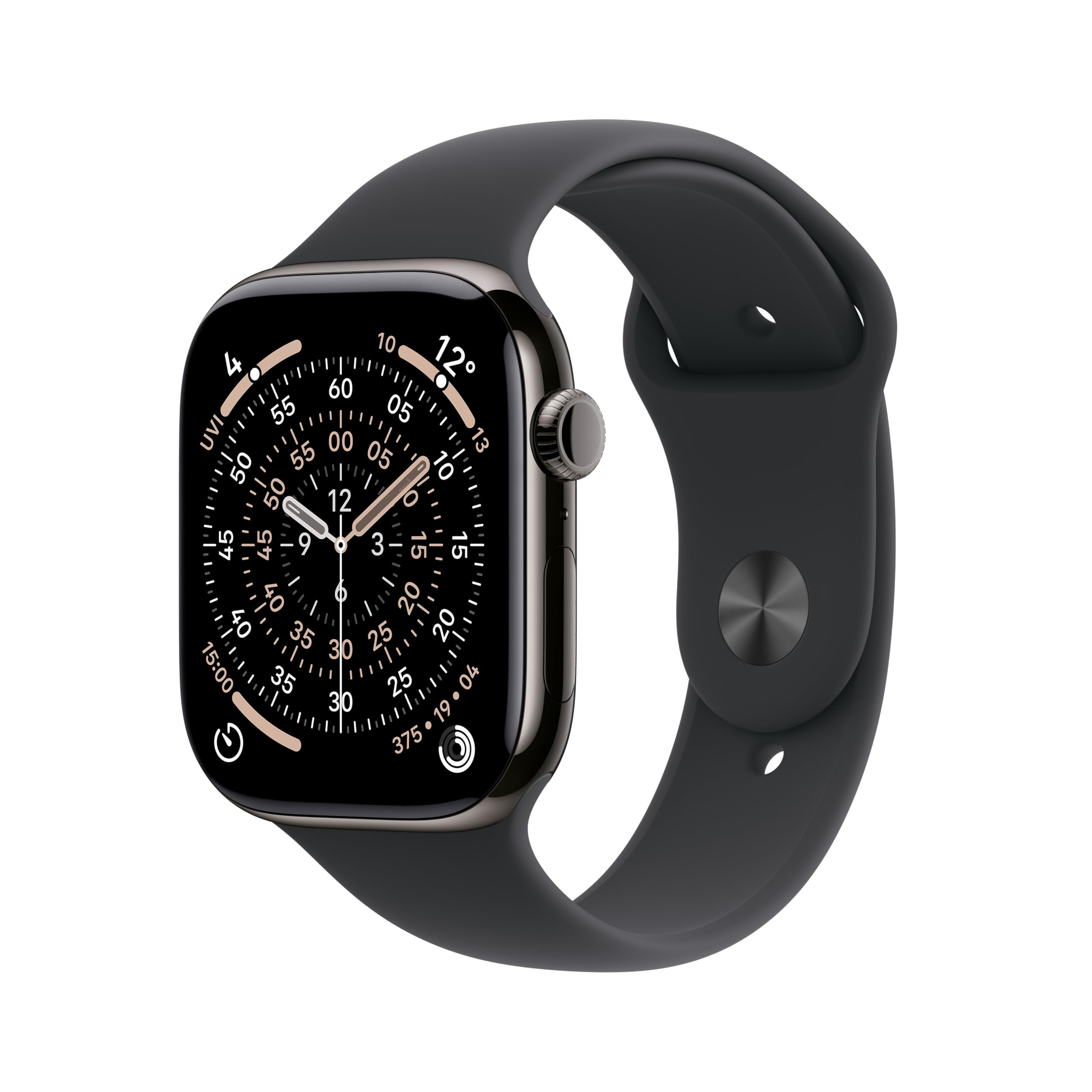 ساعت اپل سری ۱۱ GPS + سلولار ۴۶ میلی‌متری با قاب تیتانیومی سیاه و بند اسپرت سیاه - M/L Slate Titanium/Black 46mm Sport Band M/L - بند مناسب برای مچ ۱۶۰ تا ۲۱۰ میلی‌متری.