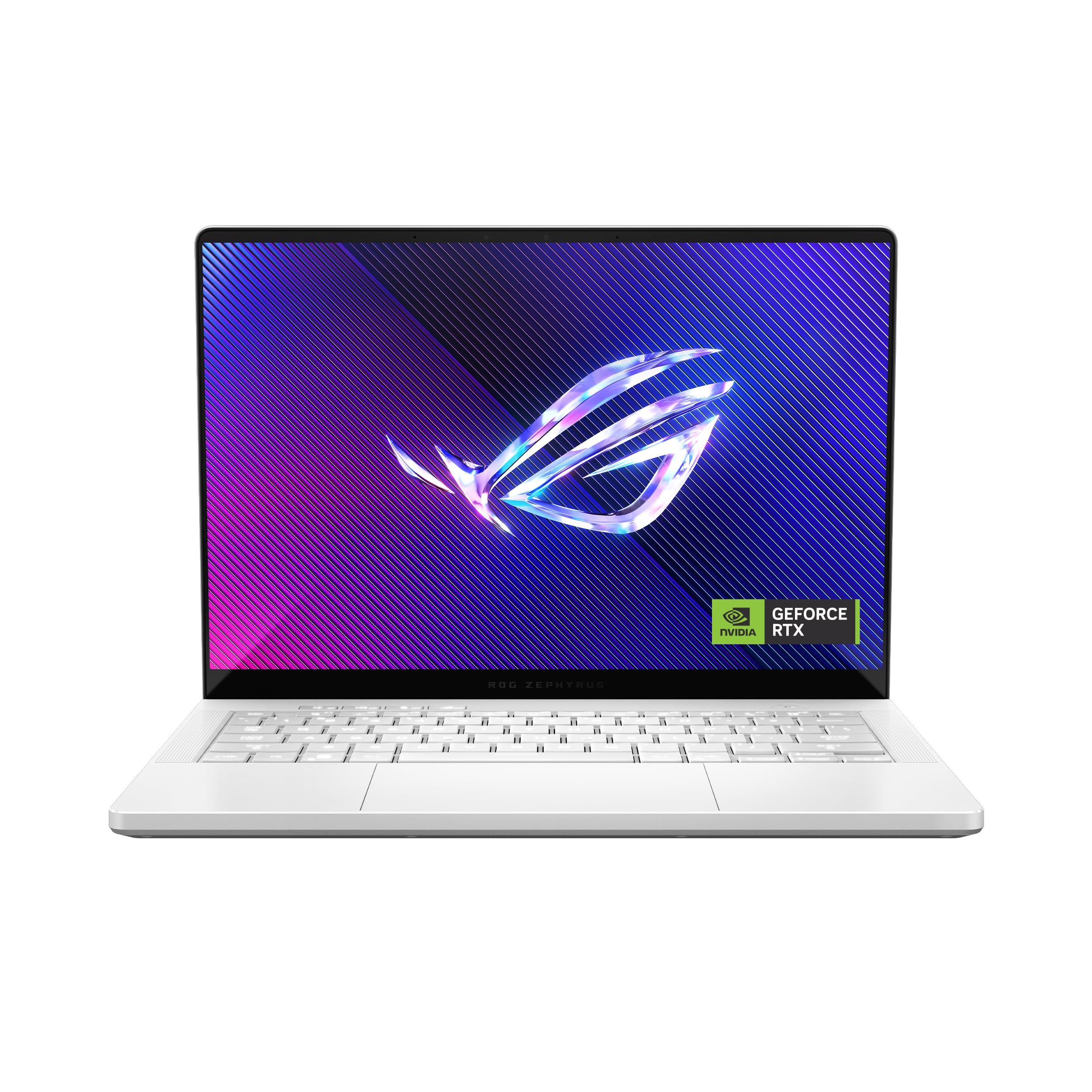 لپ تاپ بازی ASUS ROG Zephyrus G14، پردازنده AMD Ryzen AI 9 HX 370، NVIDIA RTX 5060 با حافظه 8GB، 32GB RAM، 1TB SSD، صفحه نمایش 14.0 اینچی 3K OLED با فرکانس تازه‌سازی 120Hz، ویندوز 11، رنگ سفید پلاتینیم [GA403WM-AI-OLED-321W]
