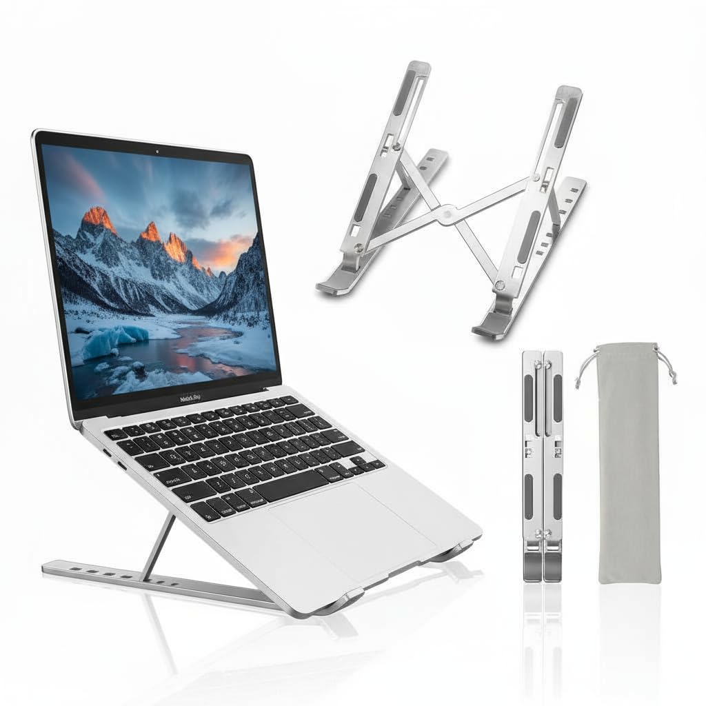 اینیست که محصول YanQo 7-Level Adjustable Aluminum Laptop Stand for Desk – Portable Foldable Ergonomic Laptop Holder & Riser for 10-17.3" Laptops فارسی دایره / دایره قرارداده شده‌است، که با لپ‌تاپ‌های 10-17.3 اینچی مانند MacBook، Dell، HP، Lenovo، Microsoft Surface و ... سازگار است.
