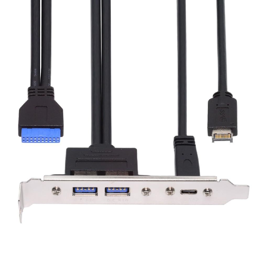 کابل پنل پشتی PCI-E با دو پورت USB-C و USB 3.0 زنانه، با سرعت 5Gbps، با 50cm طول کابل، برای مادربورد 19/20 پین USB3.0 و Type-E به Type-C و Type-A.