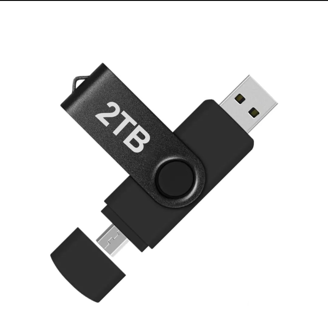 فلش درایو 2 ترابایت با رابط Type C، سرعت بالا، دو درایو 2 در 1 با پورت Type C و USB، دارای سوراخ کلیدی و حلقه کلیدی OTG برای گوشی‌های هوشمند، کامپیوترها، تبلت‌ها و کامپیوترهای شخصی