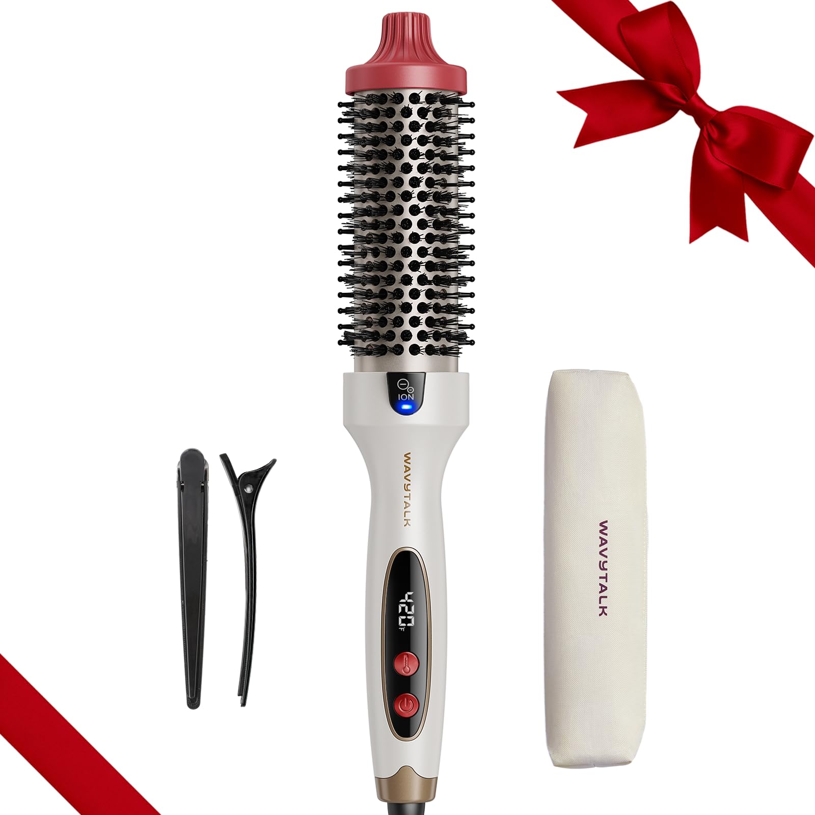 مدل Wavytalk Blowout Boost Thermal Brush، برس گرمایی با قطر 1.5 اینچ برای حالت بلواوت، فناوری یون منفی، سرامیک تورمالین، 5 تنظیم دما، نسخه محدود کریسمس سفید کریسمس
