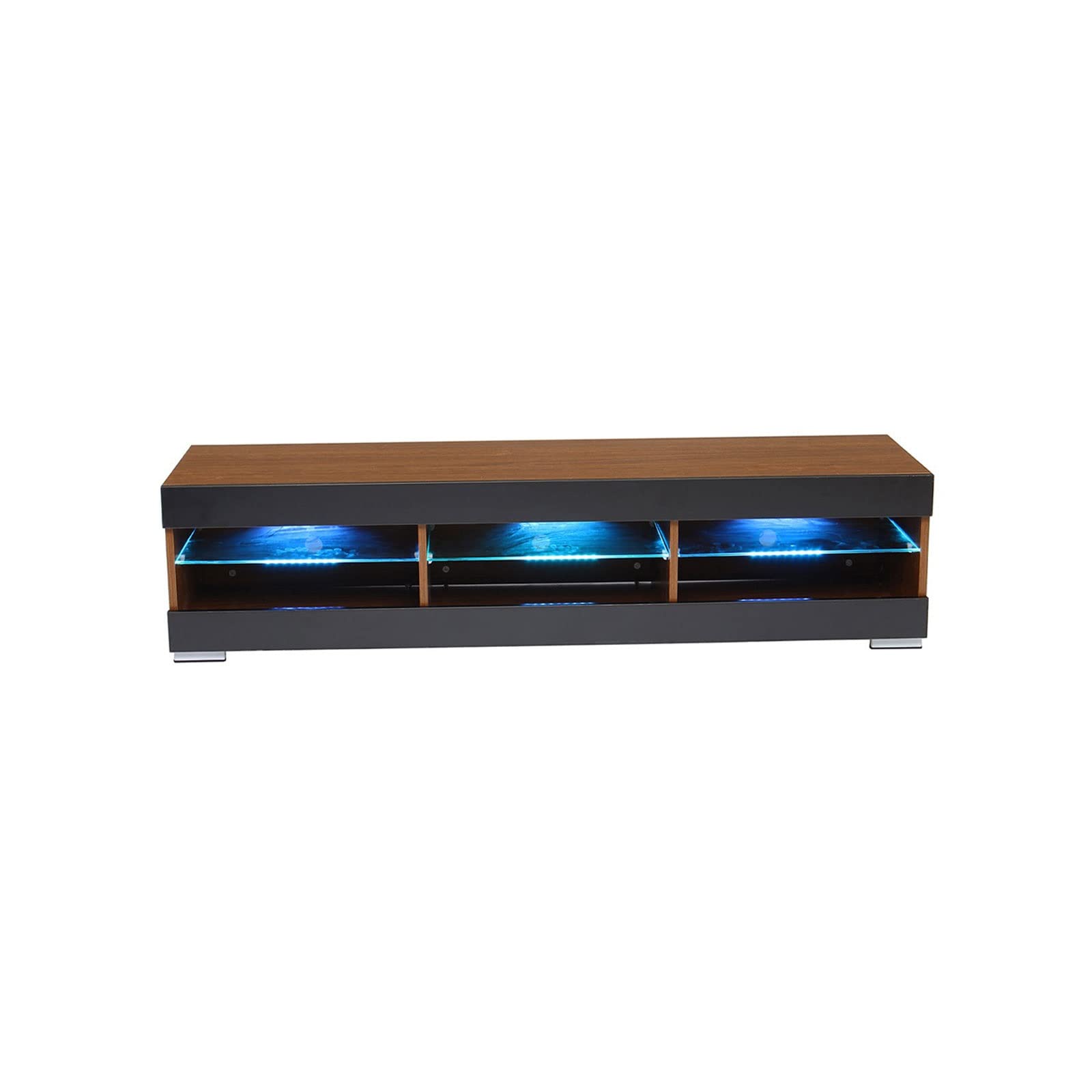 میز تلویزیون به ارتفاع 57 اینچ با نور پس‌زمینه RGB، قفسه تلویزیونی با کنترل از راه دور، ایستگاه تلویزیون با واحد قوسی و صفحه‌ی نمایش شیشه‌ای LED.  میز جلو مبلی برای اتاق نشیمن با نور مهتاب گرفته شده لوکس.