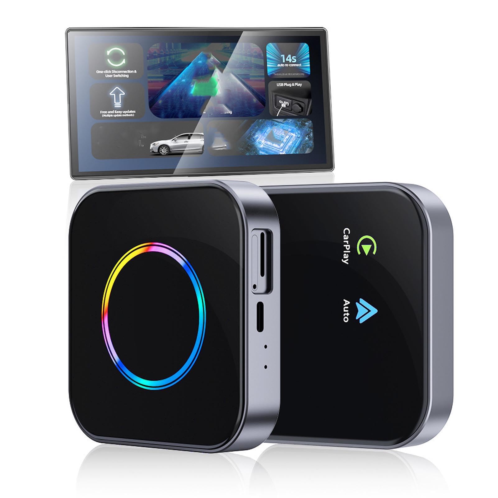 ASHATA 6 در 1 آداپتور بی‌سیم Car Play و آداپتور بی‌سیم اندروید اتومبیل، کارت 4G LTE بلوتوث وای فای جعبه سرگرمی ویدئوی هوش مصنوعی اتومبیل، پلاگ اند پلی، جعبه هوش مصنوعی