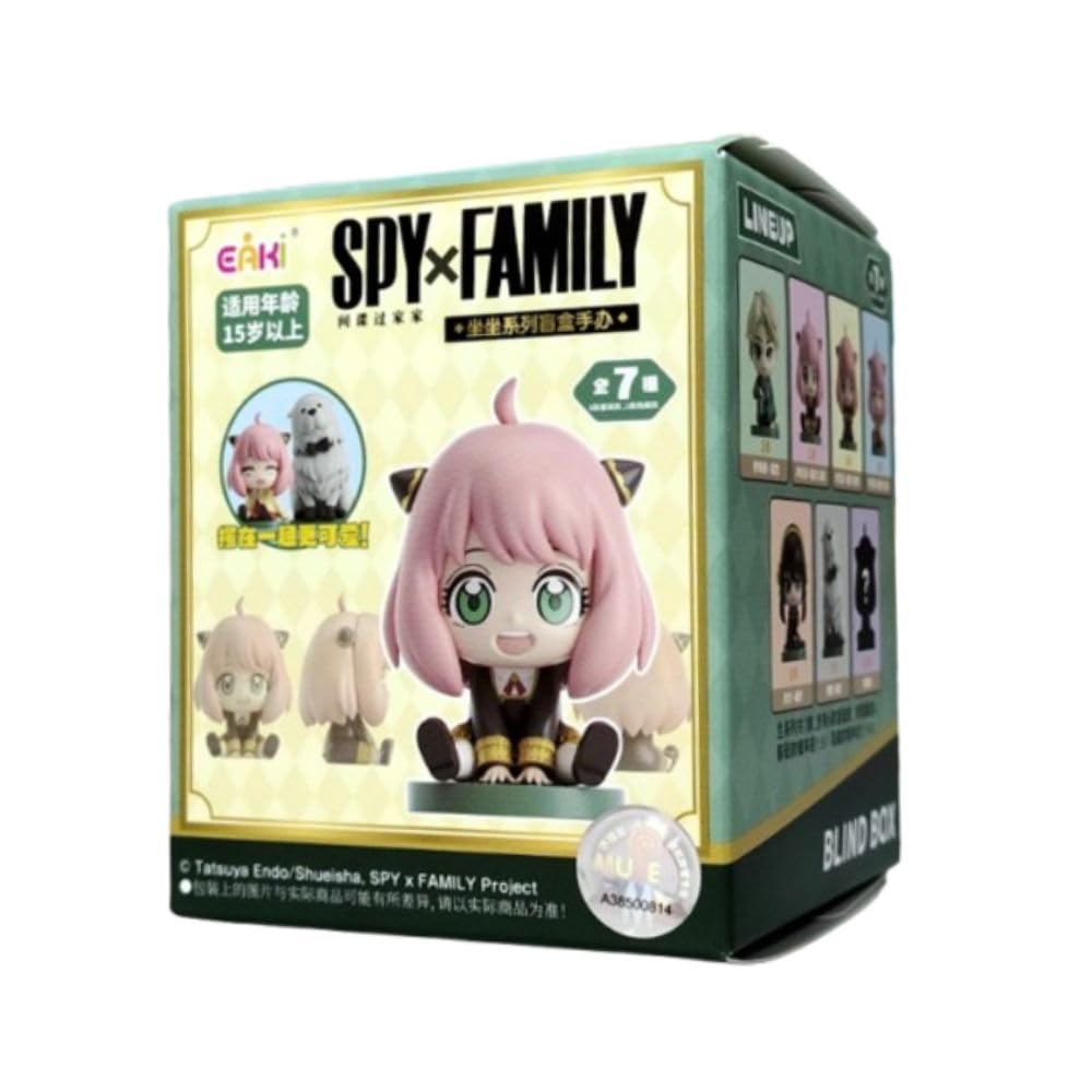 مجموعه مجسمه های انیمه SPY x FAMILY Blind Box، رنگهای سبز و صورتی، دارای 7 قطعه، مجموعه ای از شخصیت های جمع آوری شده به سبک چیبی