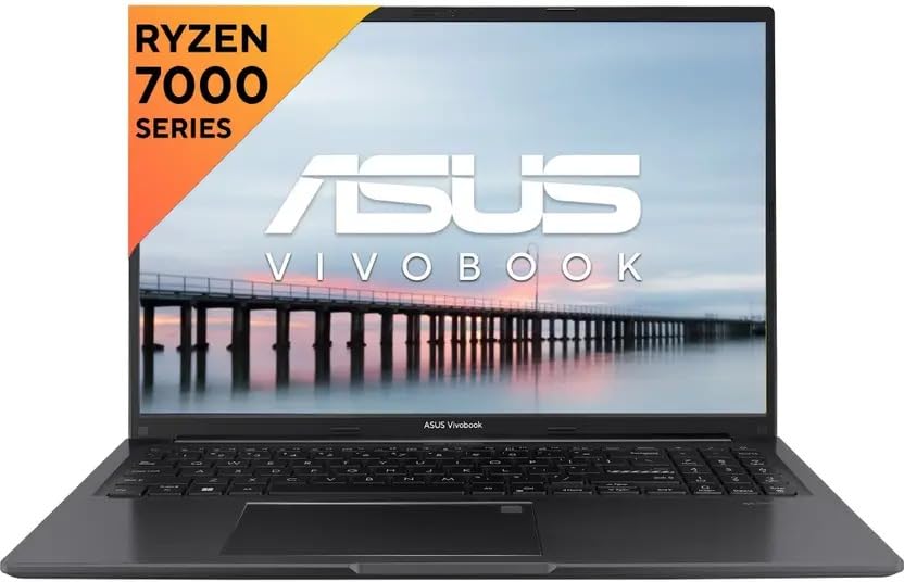 لپتاپ ASUS Vivobook 16 (M1605YA) - AMD Ryzen 7 7730U، 8 هسته، 16GB RAM، 512GB SSD، نمایشگر 16 اینچی WUXGA 1920x1200، گرافیک Radeon، نازک و سبک، اثر انگشت، مشکی، ویندوز 11 (ارتقا یافته)