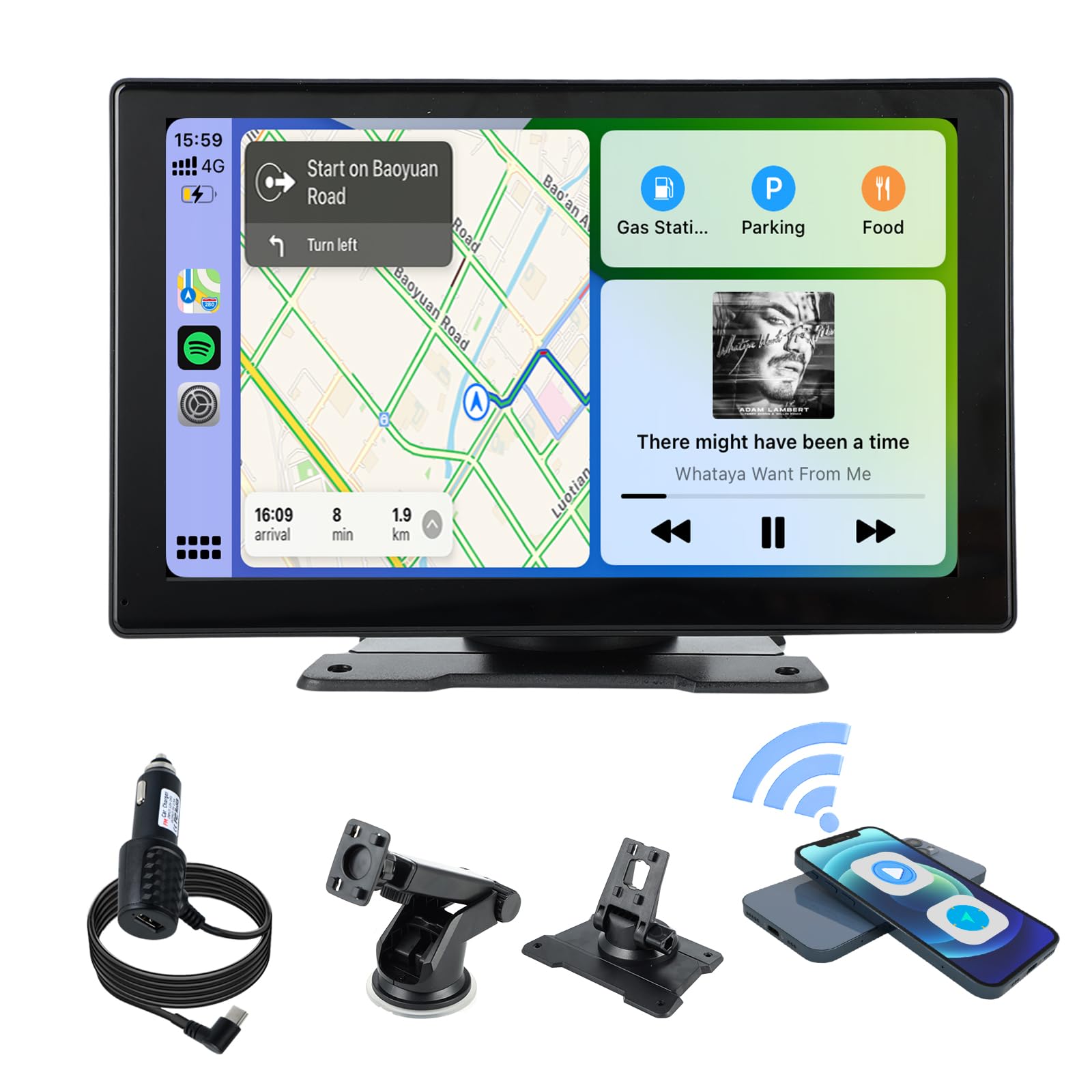 نمایشگر وایرلس Carplay سازگار با اندروید و اپل Carplay، کیت دستگاه Hands-Free بلوتوث، قابلیت Mirror Link، ناوبری GPS به صورت زمان واقعی، نصب و راه‌اندازی Plug and Play، برای اتومبیل، کامیون، و اس یو وی، اولدتایمر 9 اینچ